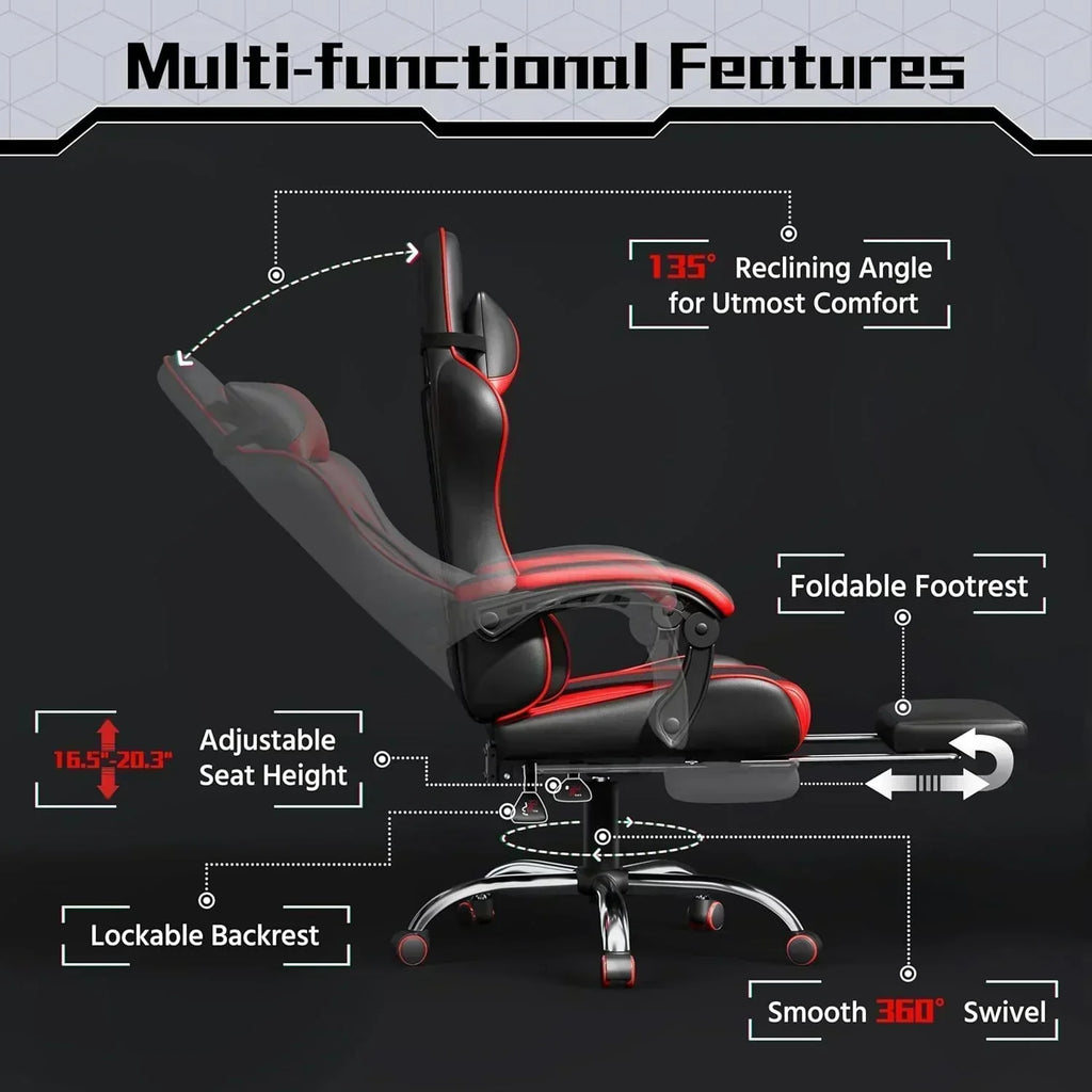 Gaming Chair with Massage Lumbar Support and Footrest Height Office Gaming Chair wourant