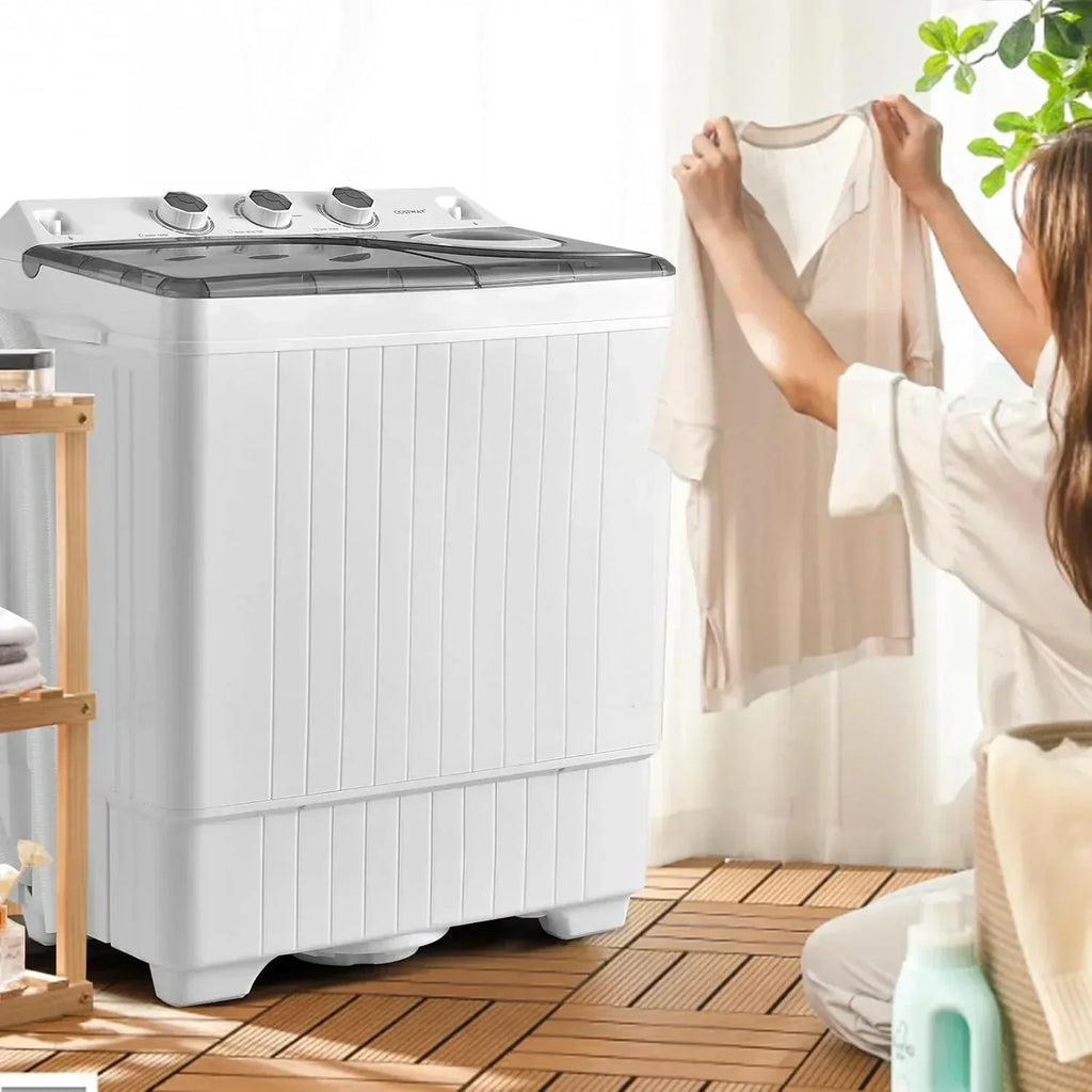 COSTWAY Double Tub 26 lb Capacity Laundry 18 lb 8 lb Spin Combo Drain Pump Washing Machine wourant
