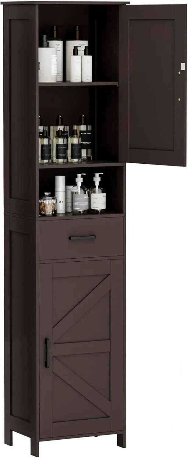 Homhedy 67" H Tall Bathroom Storage Cabinet with 2 Barn Doors and 1 Drawer Narrow Storage Unit wourant