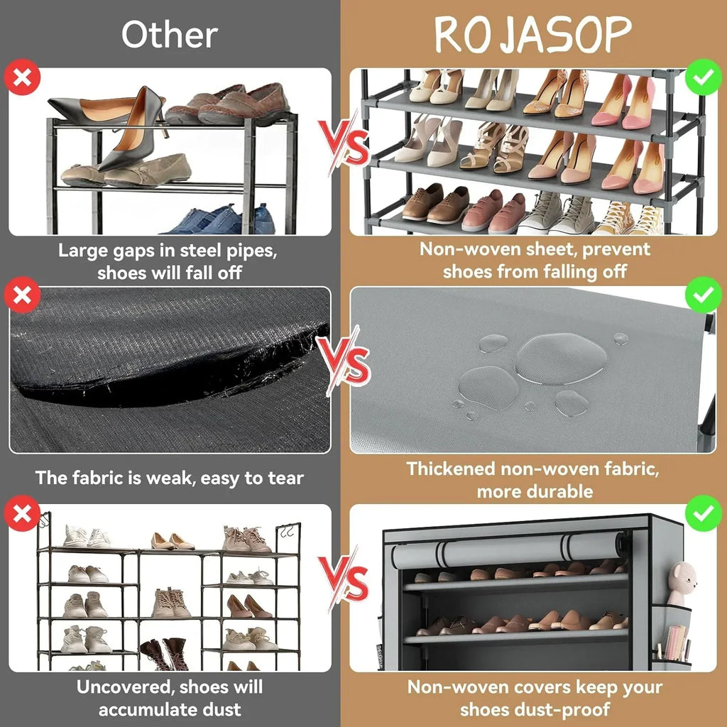 ROJASOP 10 Tier Shoe Rack with Covers Large Capacity Stackable Tall Shoe Shelf Storage wourant