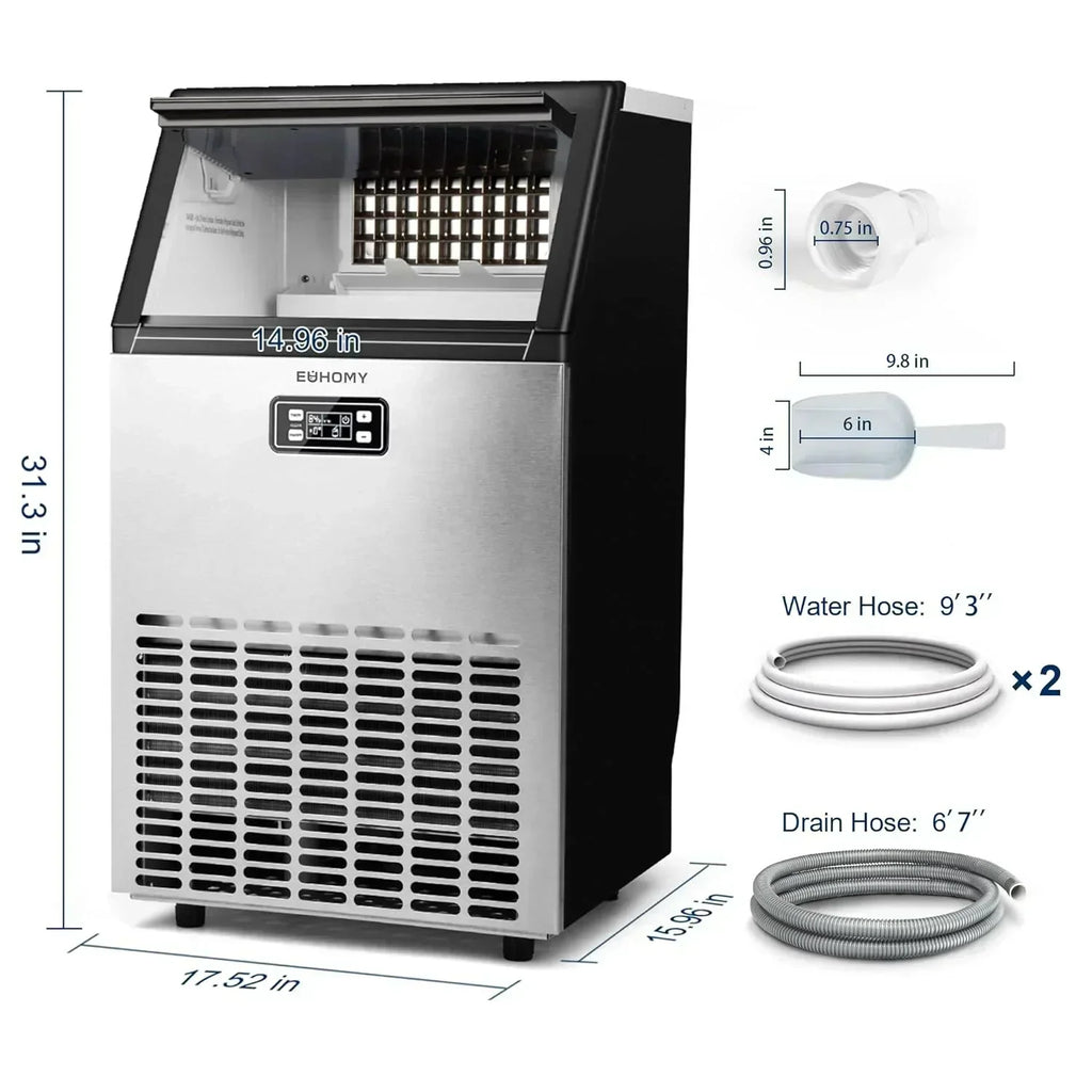 EUHOMY Commercial Ice Maker Machine 100lbs/24H Stainless Steel Under Counter ice Machine wourant