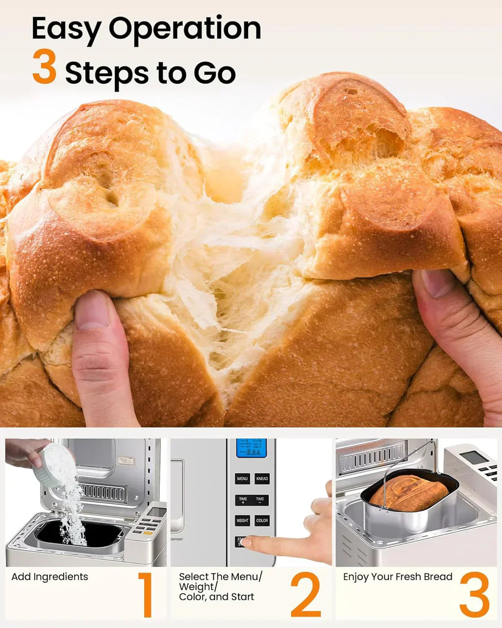 25-in-1 Bread Maker with Automatic Dual Dispenser 2-Pound Stainless Steel Bread Maker wourant