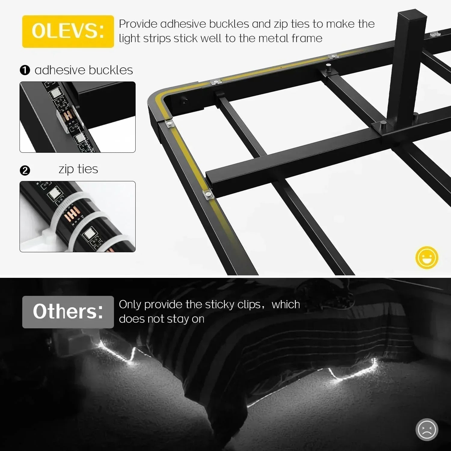 OLEVS Floating Bed Frame Queen Size with Smart LED Lights Modern Metal Platform Bed wourant