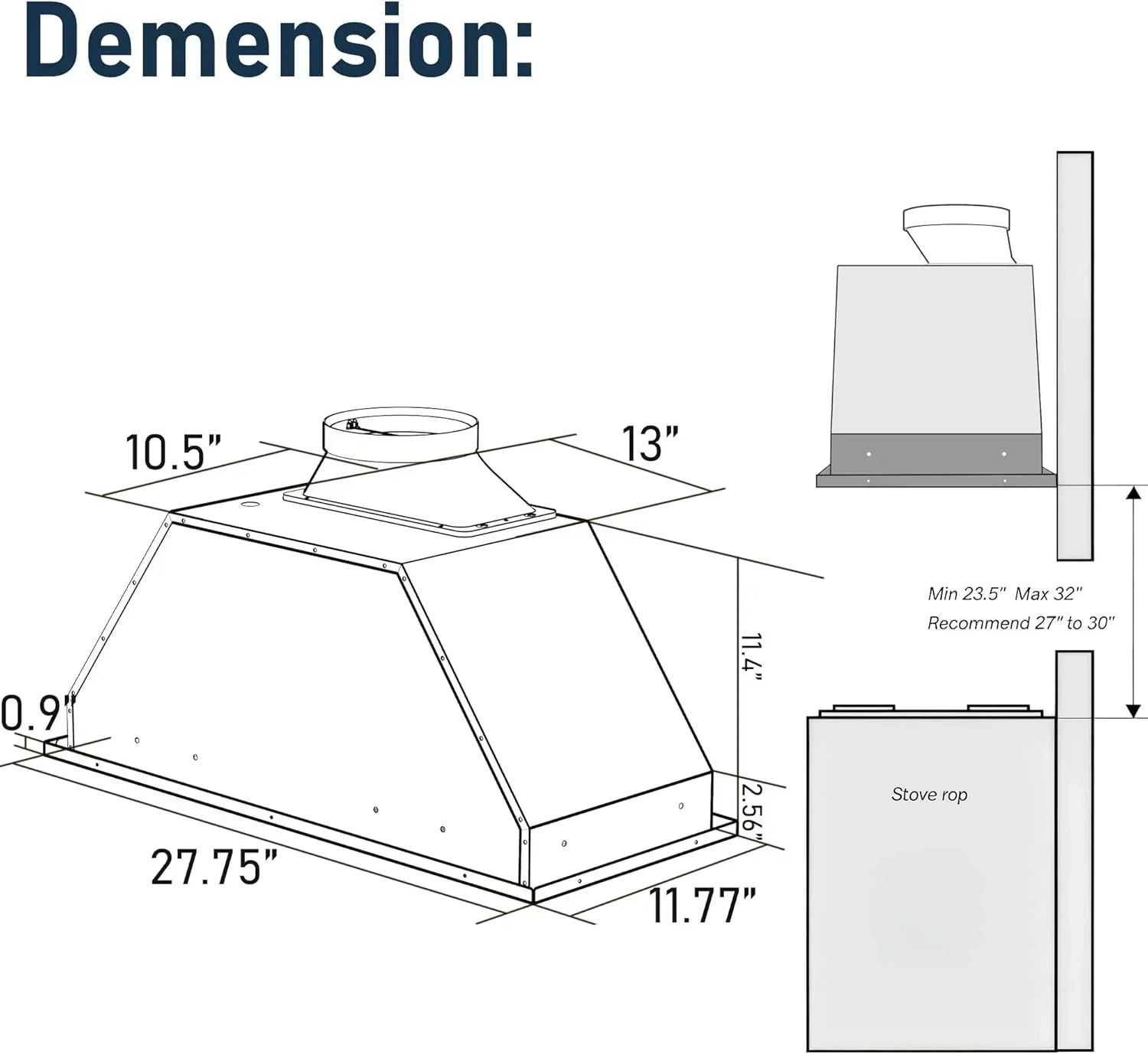 IKTCH 30" Built-in Plug-in Range Hood 900 CFM Stainless Steel Kitchen Range Hood wourant