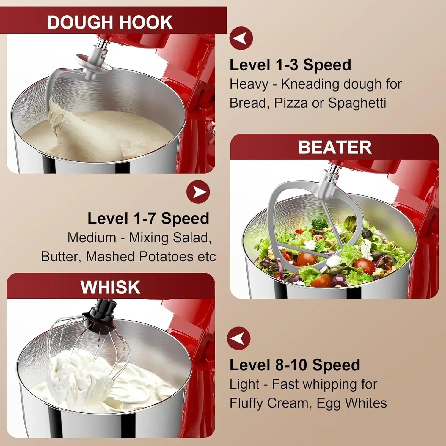10-Speed Stand Mixer with 8-in-1 Splash Guard Tilt Head 6-Quart Stainless Steel Bowl wourant