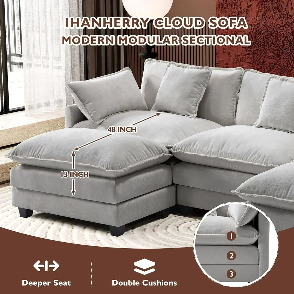 111.4 Inch L Shaped Modern Sofa Modular Cloud Sofa with Ottoman 4 Seater Chenille Deep Seat Sofa wourant