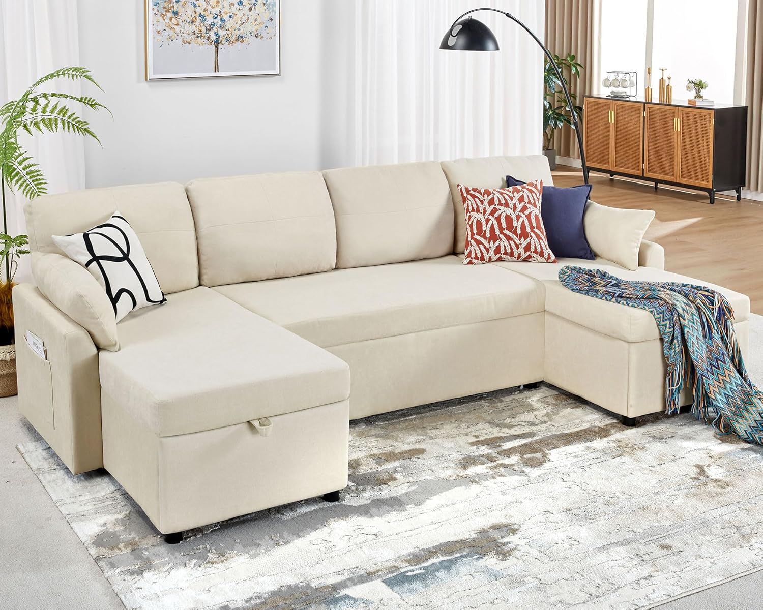 VanAcc Sofa Bed Sleeper Sofa with Storage Chaise 2 in 1 Pull Out Couch Living Room wourant