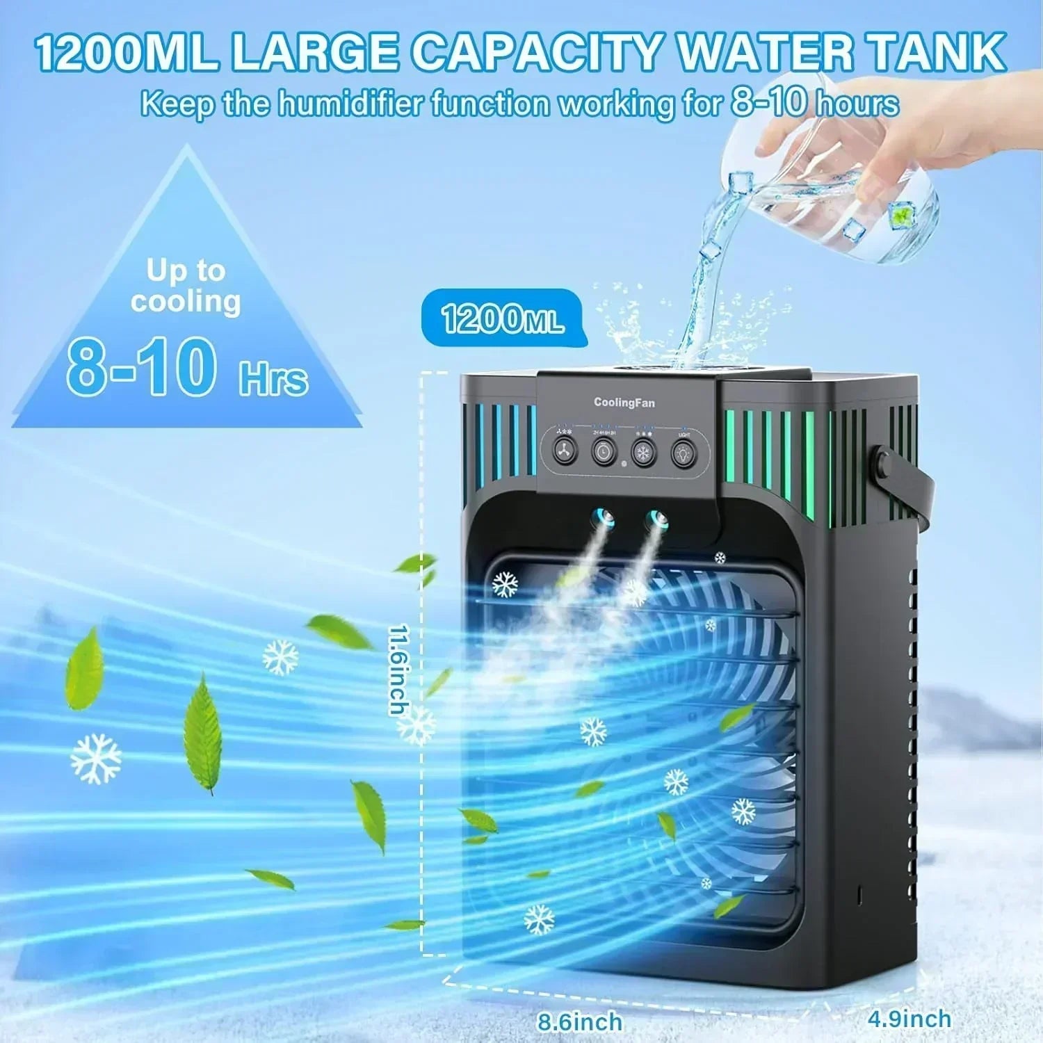 Portable Air Conditioners 4-in-1 Evaporative Air Cooler 3 Modes 7 LED Light Cooling Fan wourant