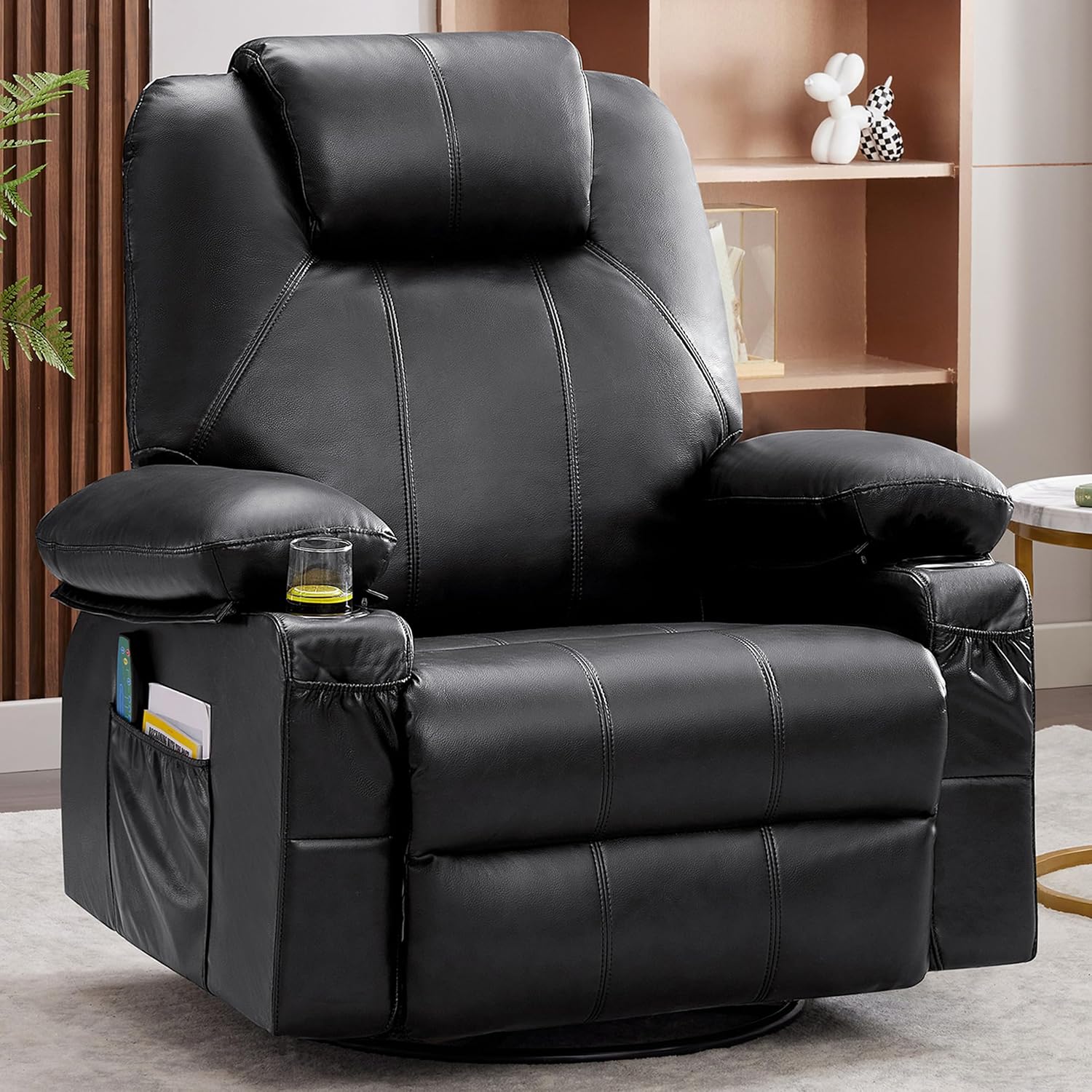 Large Swivel Rocking Recliner with Massage Function 360 Degree Swivel Rocking Single Sofa wourant