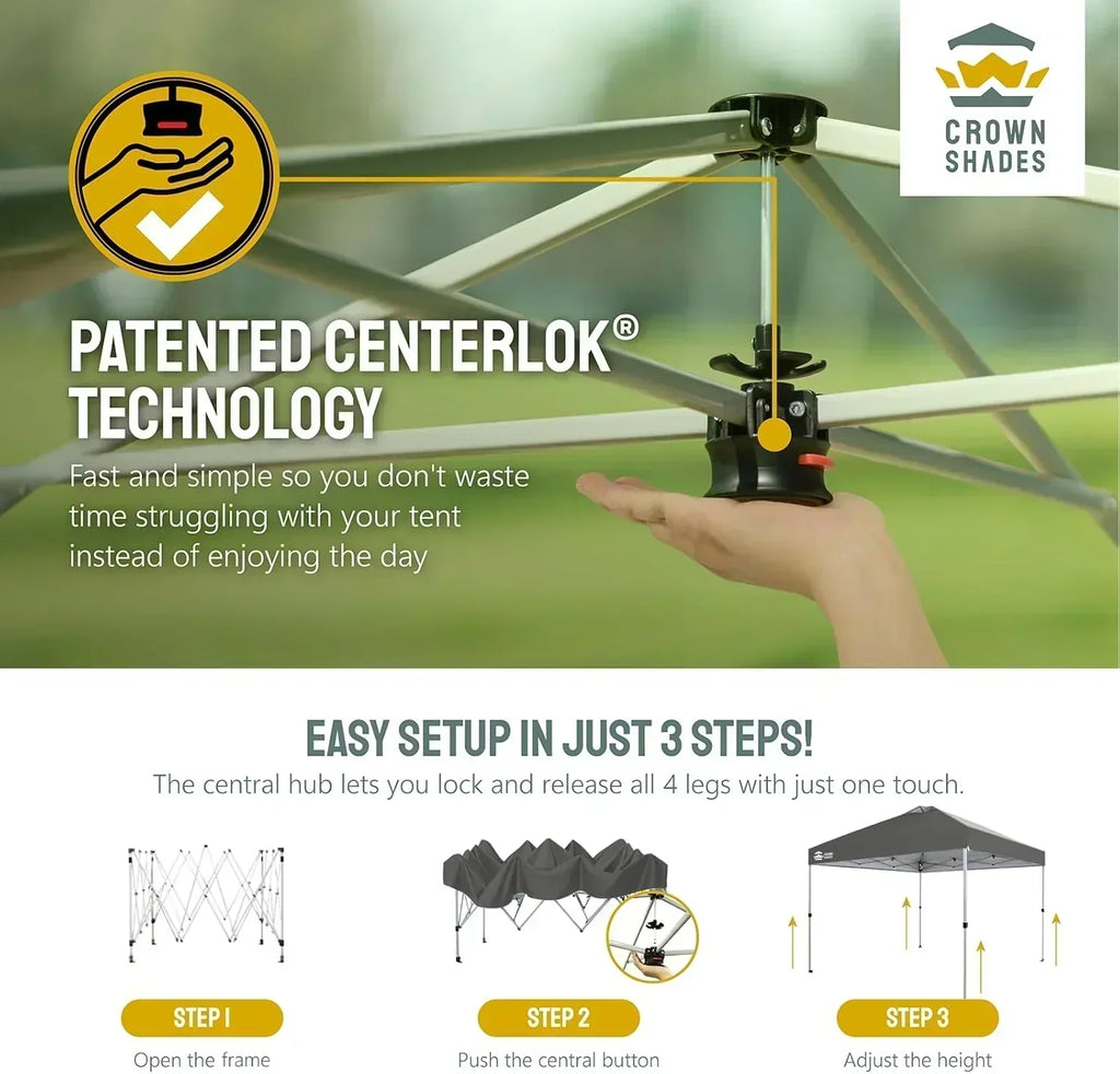 10x10 Pop-Up Awning One-Click Installation Beach Tent Outdoor Sunshade Silver Coated Top wourant