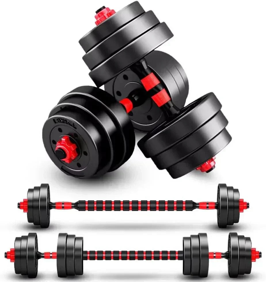 Adjustable dumbbell set, free weight dumbbell pair convertible into barbell wourant