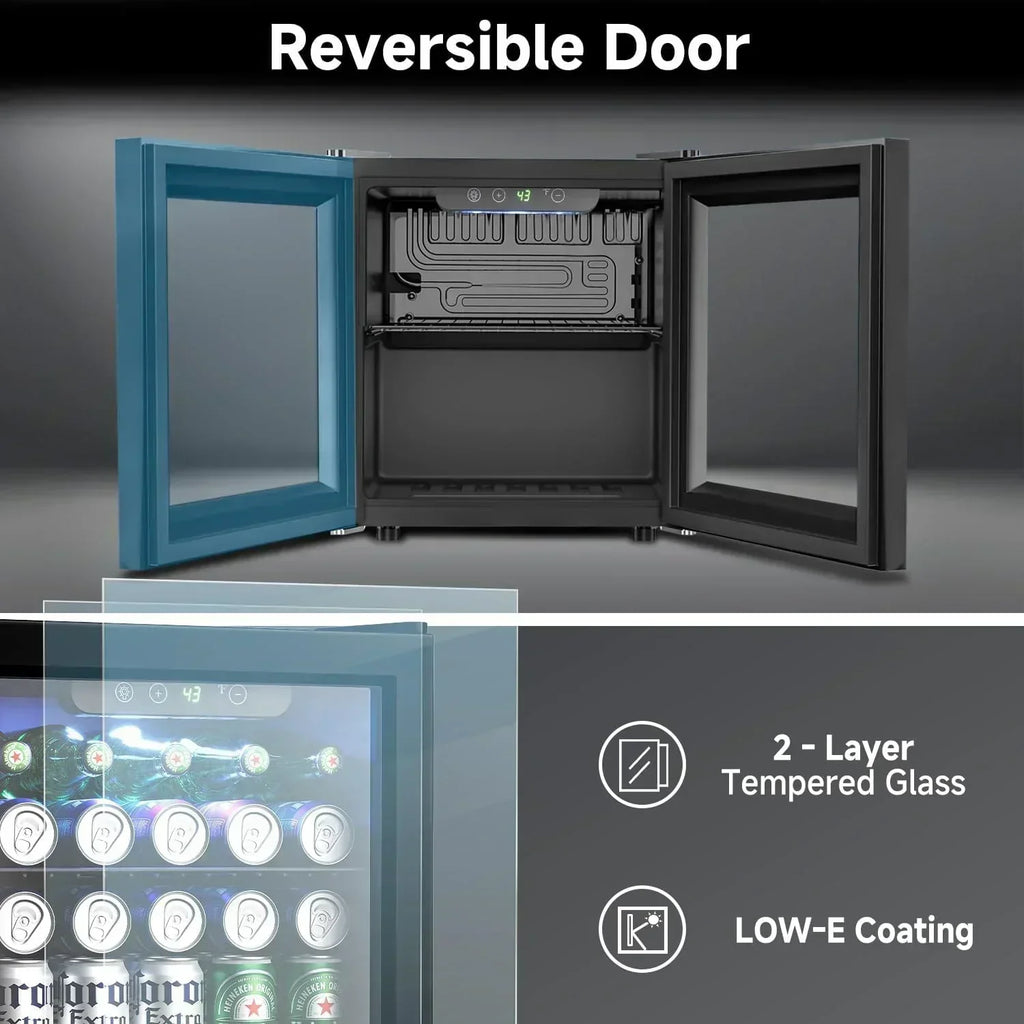 Beverage Refrigerator Cooler 126 Can Mini Fridge Glass Door for Drinks Soda Beer Wine Refrigerator wourant