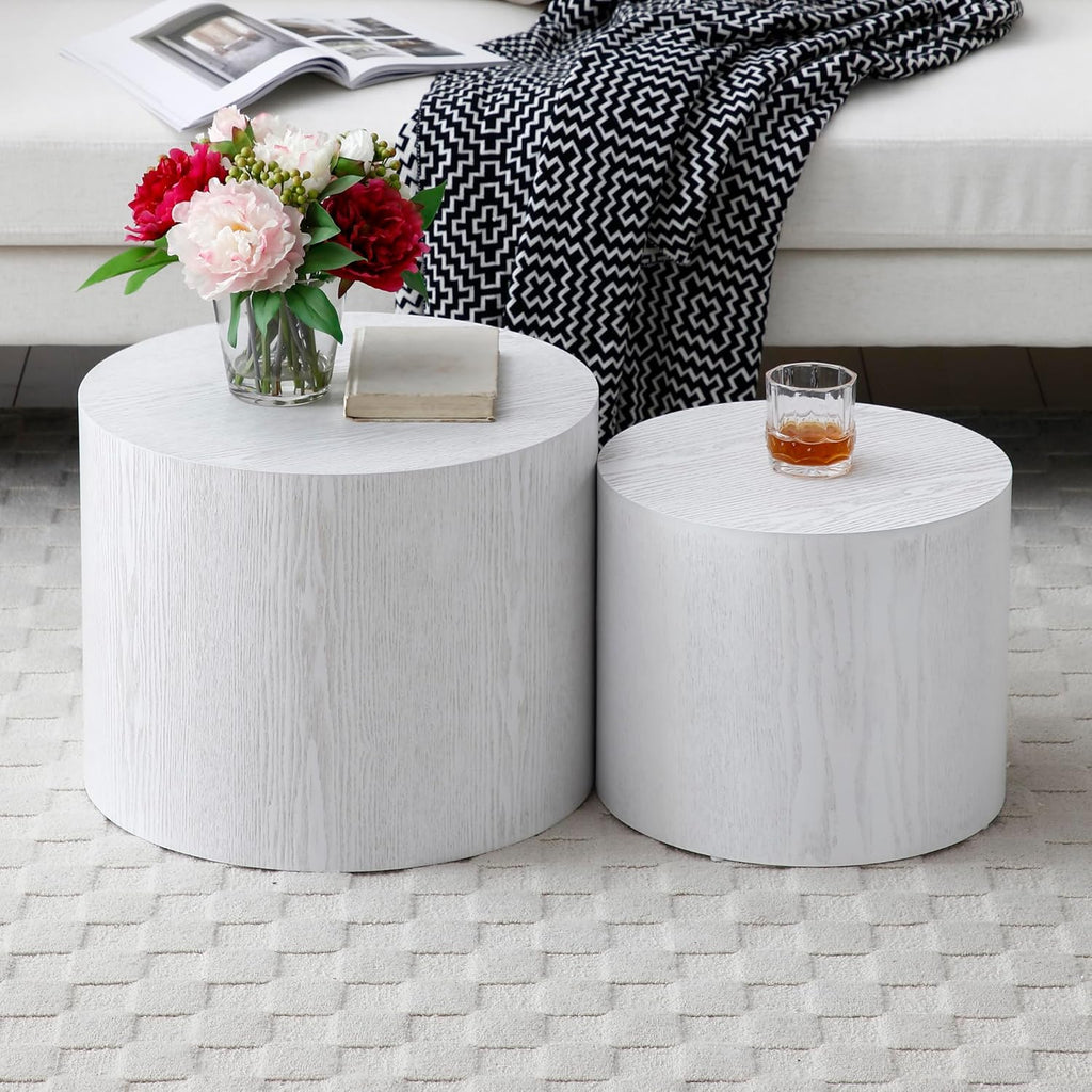Nesting Coffee Table Set of 2 Modern Round Coffee Table with Non-Slip Feet Circle Accent Tables wourant