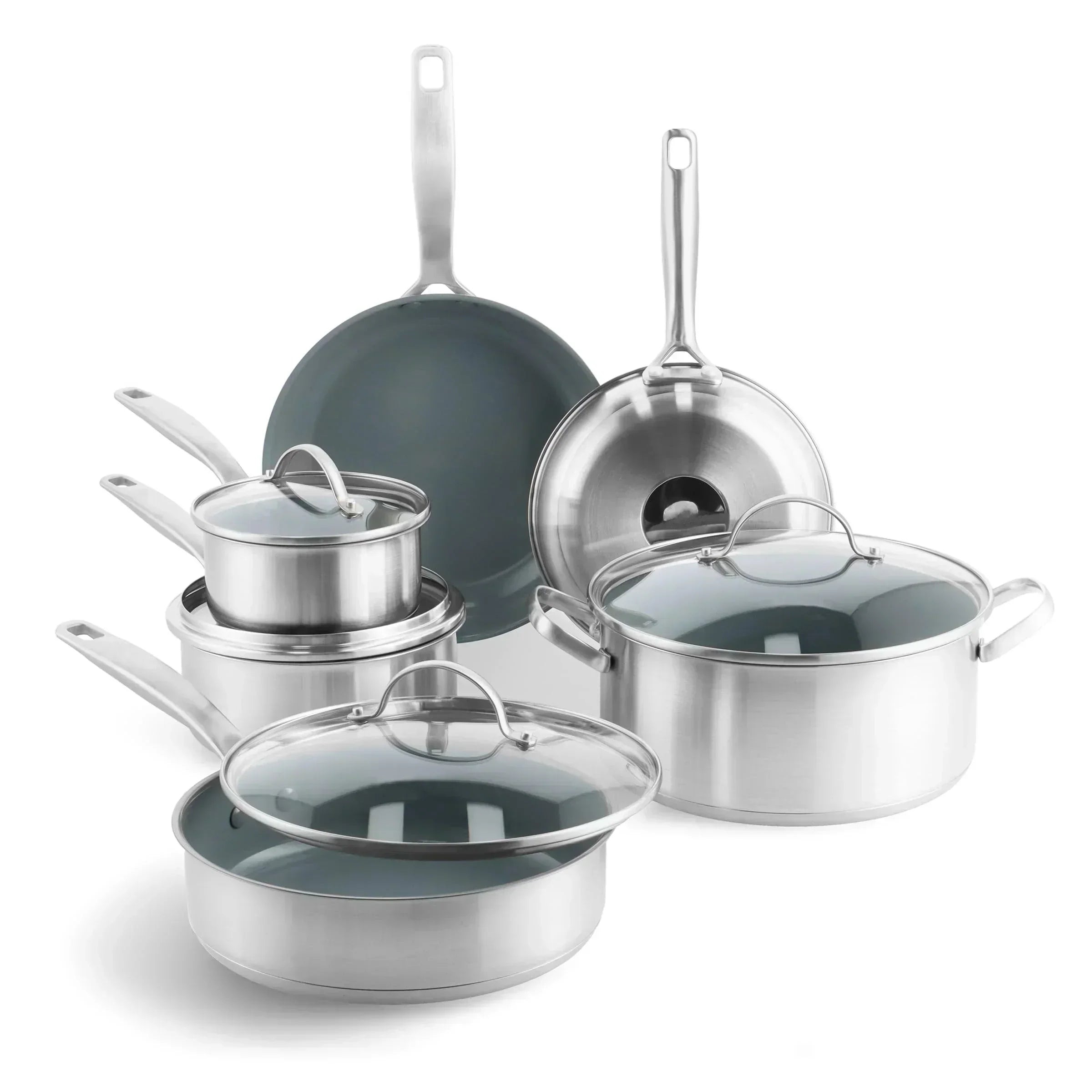 Stainless Steel Healthy Ceramic Nonstick 10 Piece Cookware Pots and Pans Set wourant
