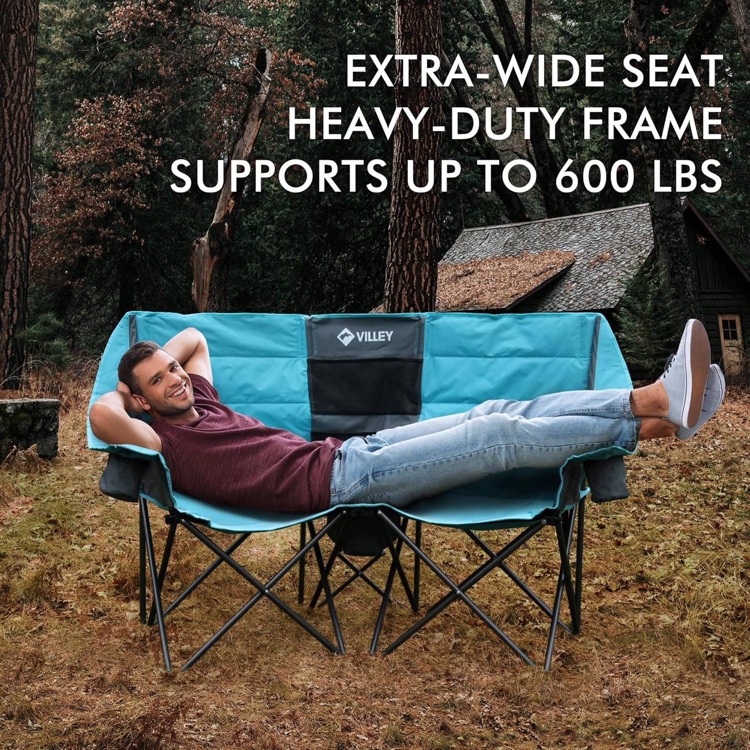 Double camping chair extra wide love seat heavy duty padded camping sofa portable folding chair wourant