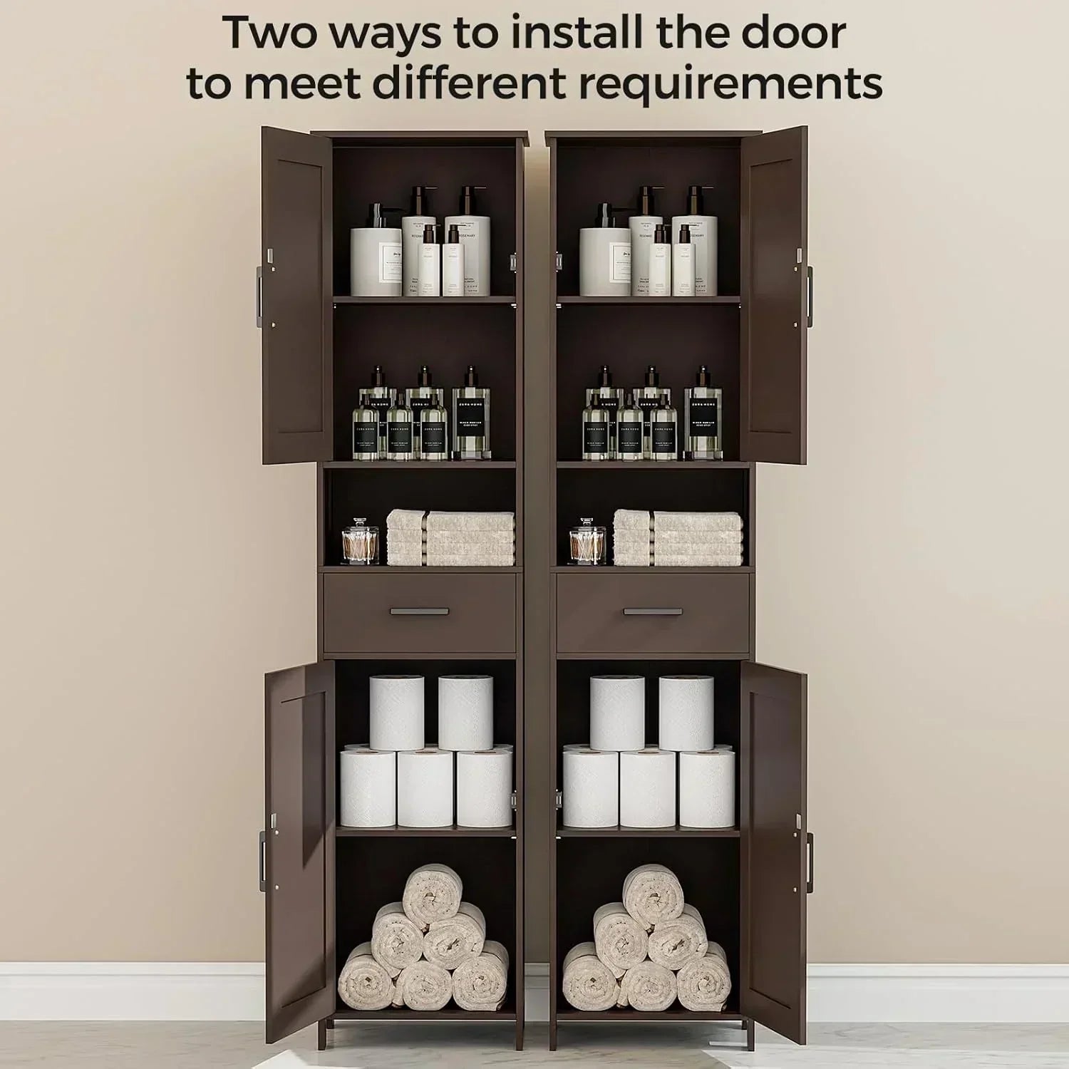 Homhedy 67" H Tall Bathroom Storage Cabinet with 2 Barn Doors and 1 Drawer Narrow Storage Unit wourant