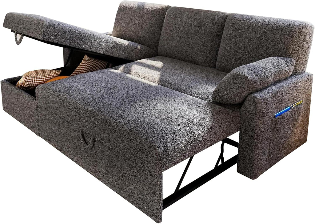VanAcc Sofa Bed Sleeper Sofa with Storage Chaise 2 in 1 Pull Out Couch Living Room wourant