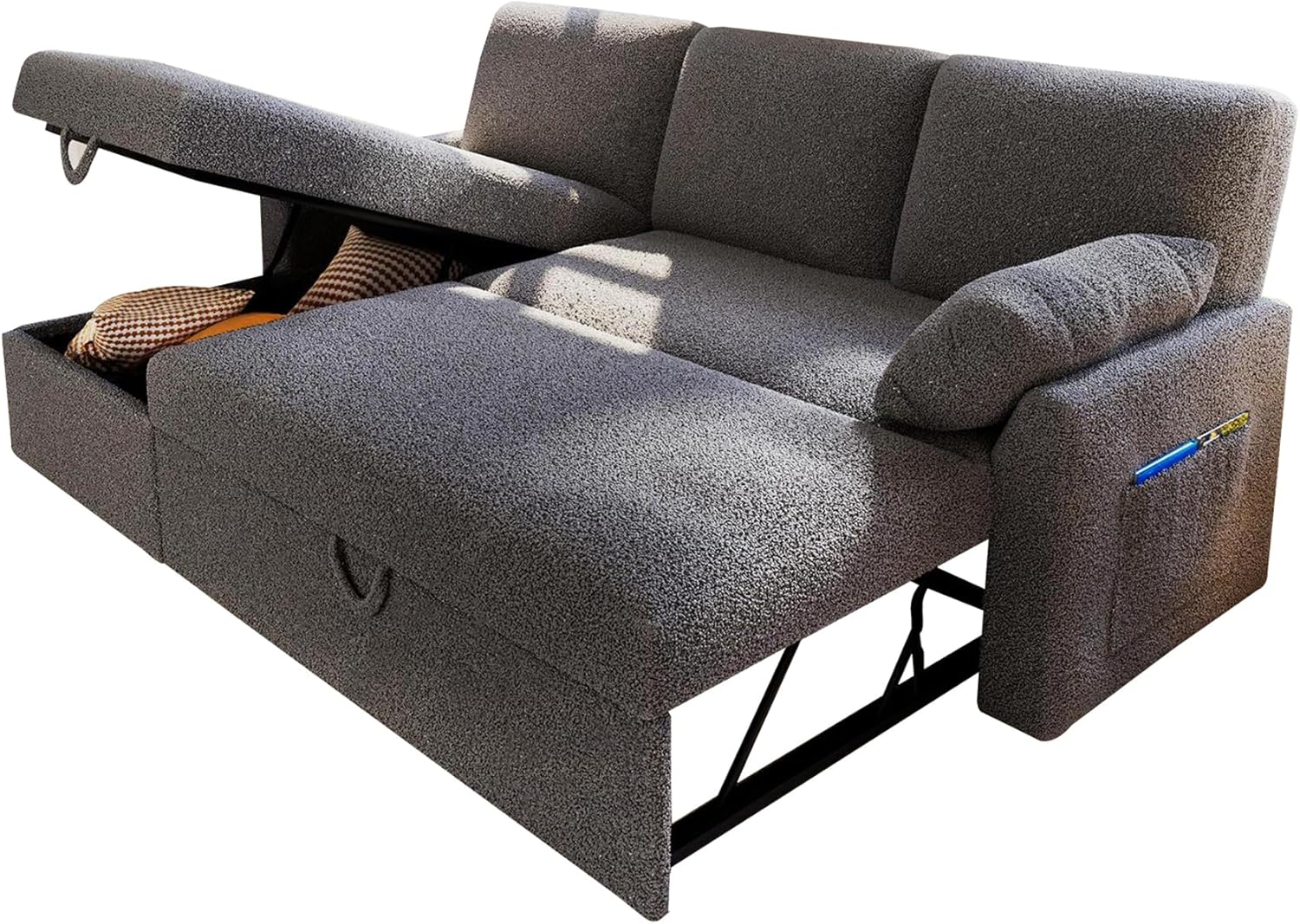 VanAcc Sofa Bed Sleeper Sofa with Storage Chaise 2 in 1 Pull Out Couch Living Room wourant
