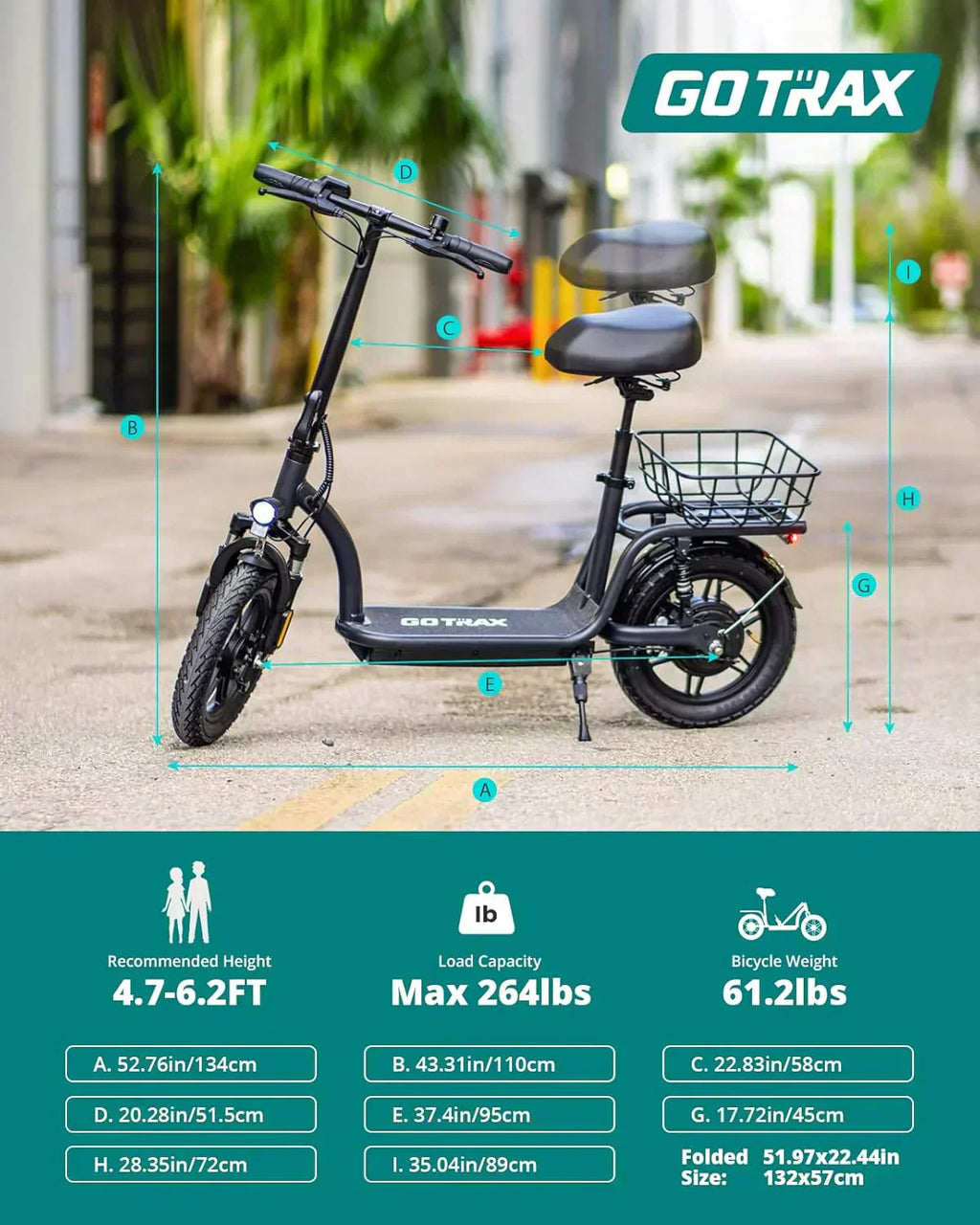 Gotrax adult electric scooter with seat maximum range of 19-25 miles all-terrain tires wide pedals wourant
