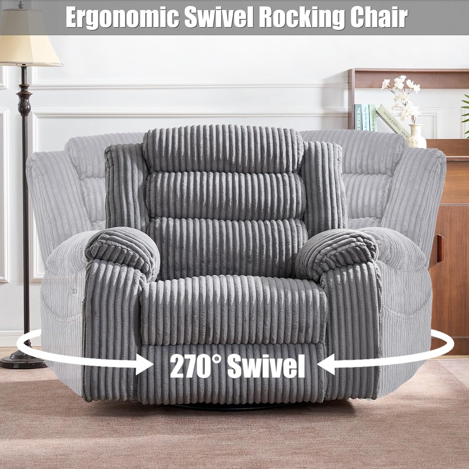 Electric rotary rocker lounge chair for adults with massage and calories USB charging ports wourant