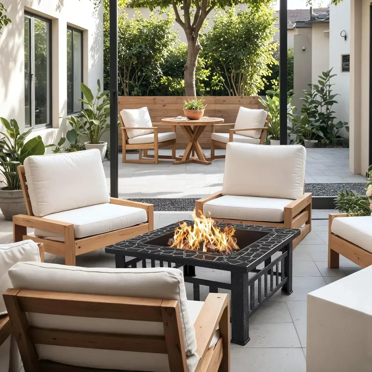 Devoko Outdoor Fire Pit 32 Inch Firepit Table Metal Outdoor Fireplaces with Waterproof Cover wourant