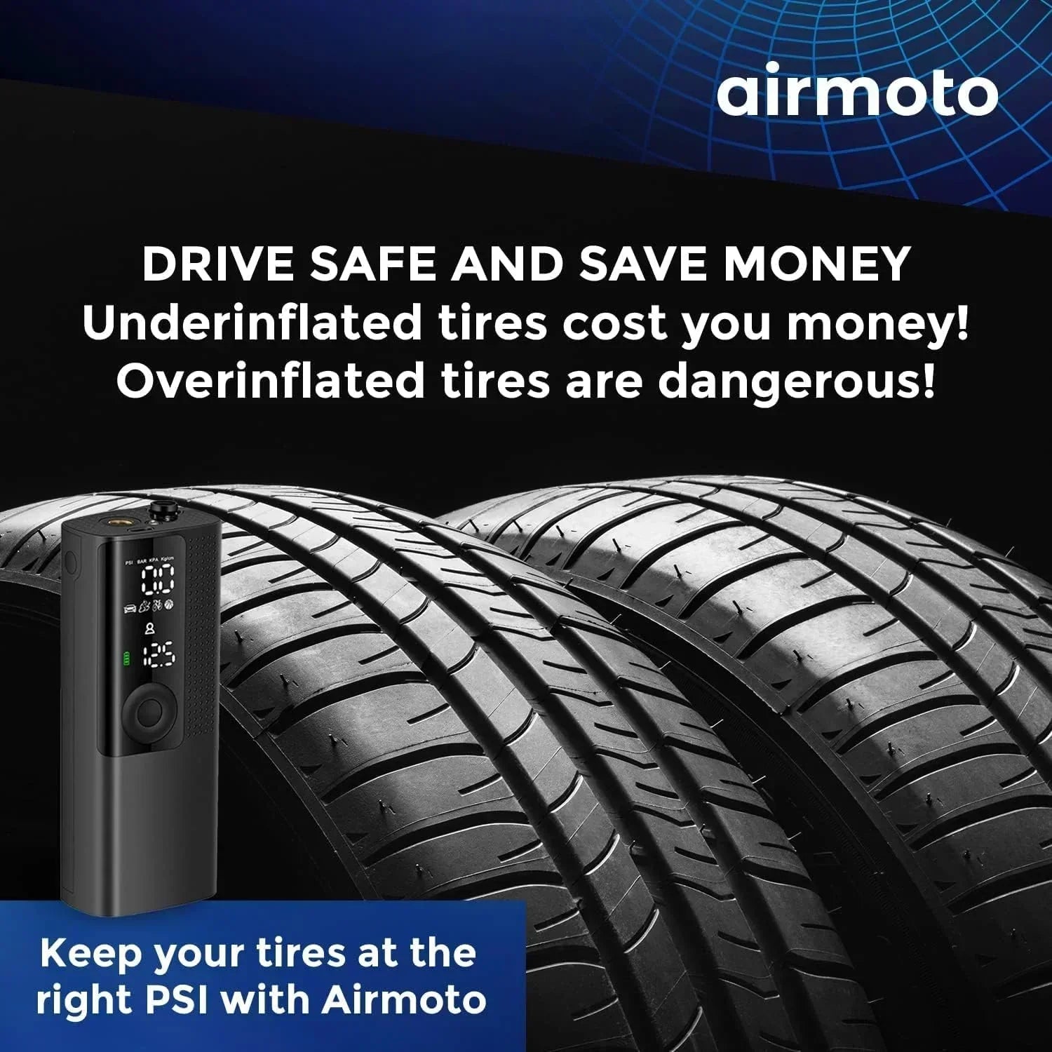 Airmoto Tire Inflator Portable Air Compressor Car Tire Air Pump with Digital Pressure Gauge wourant