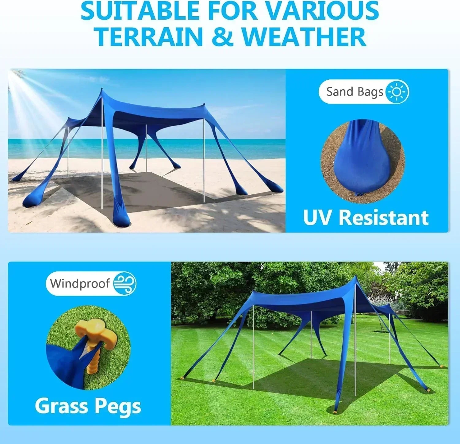Beach Tent Sun Shelter 10 x 10 FT Beach Canopy Tent Sun Shade Heavy Duty UPF50+ Beach Tent wourant