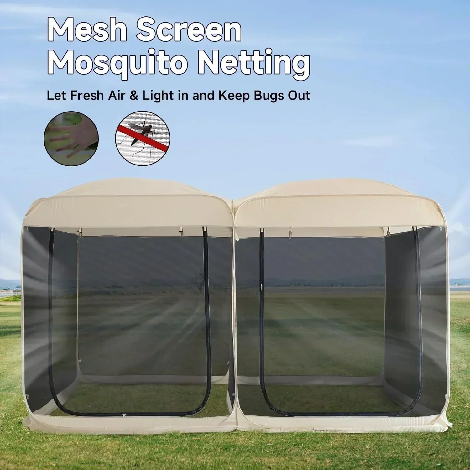 Screen gazebo sleeps 6-10-15 people Igloo-style canopy tent mosquito net on the sides Perfect wourant