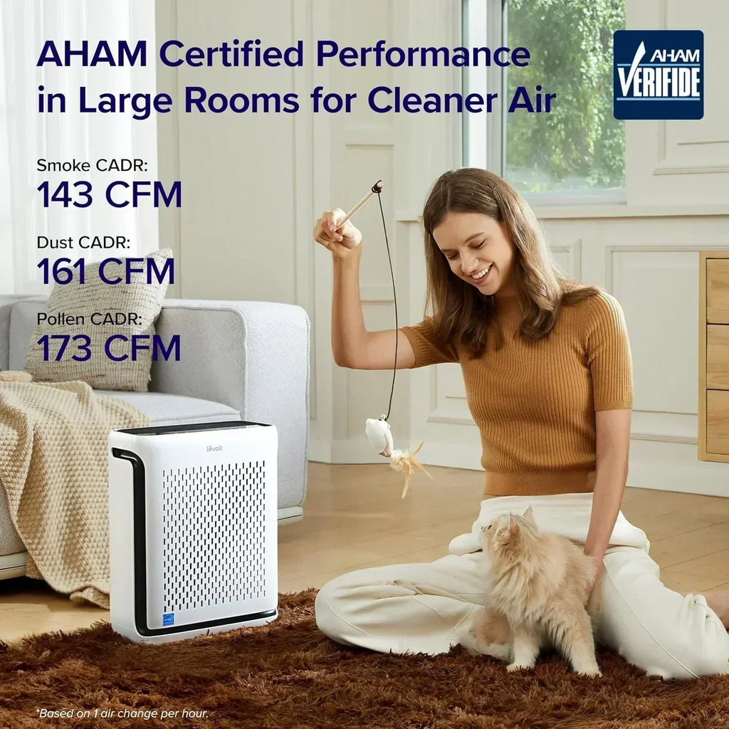 Large-room air purifier for home use with air quality monitor washable pre-filter wourant