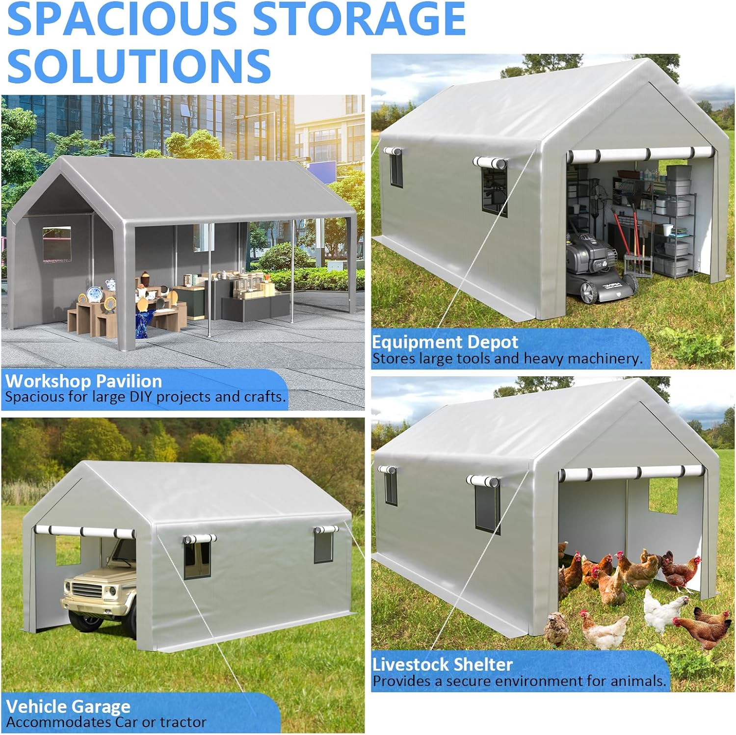 6x8 ft Heavy Duty Carport Tent Portable Garage Removable Side Walls Four Seasons Tarpaulin wourant