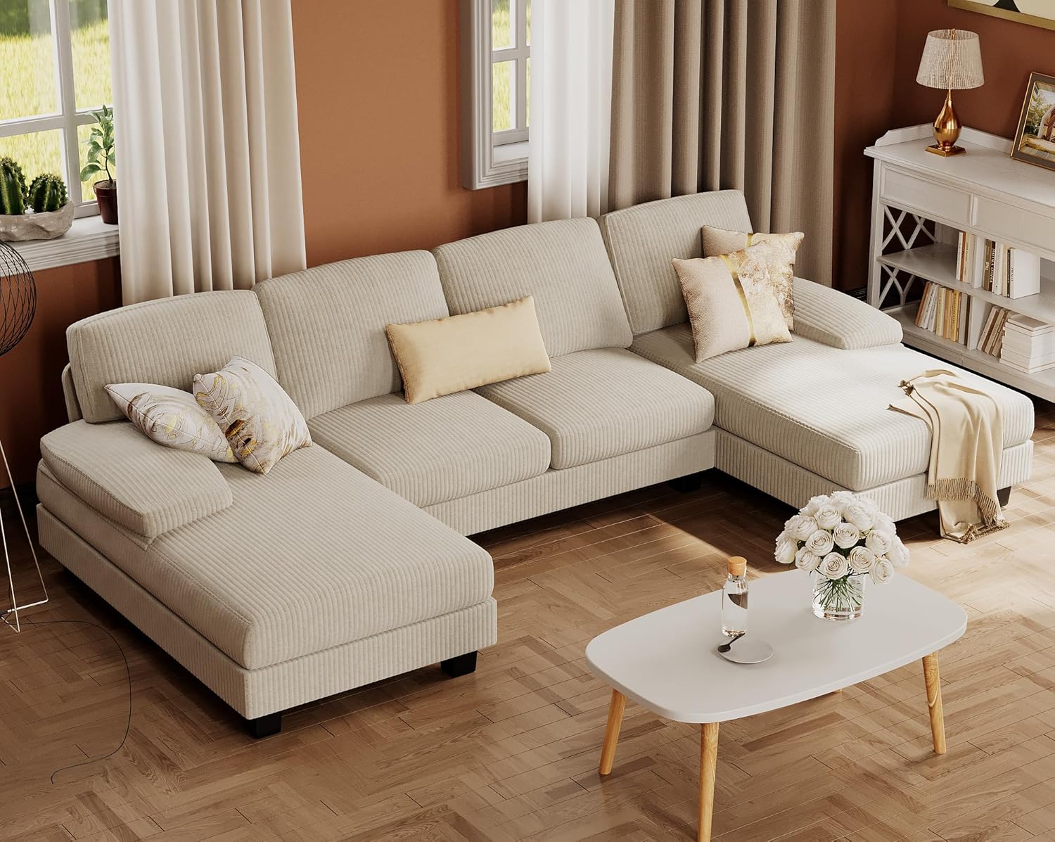 Furmax Sectional Couches for Living Room U-Shaped Sofa Couch Linen Fabric 4 Seat Sofa Set wourant