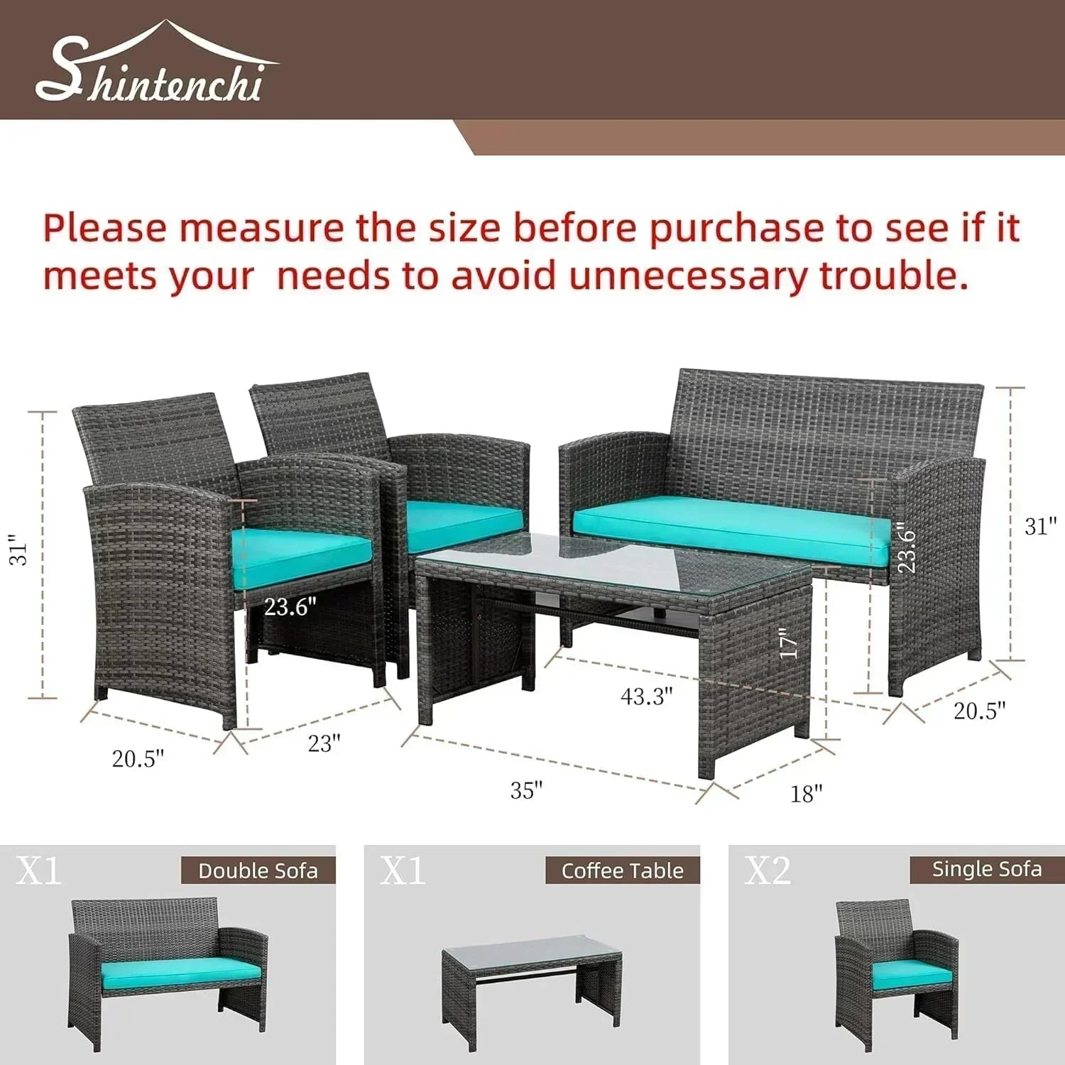 Shintenchi 4 Piece Patio Ratten Set Outdoor Furniture Set Wicker Conversation Set wourant