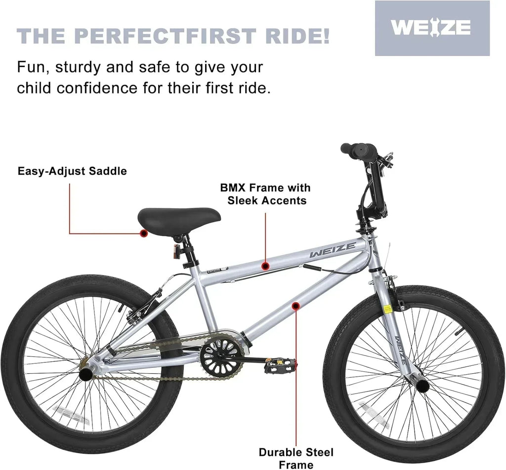 WEIZE Freestyle BMX Bicycle 20 Inch Stunt Bike for Kids and Adults Men and Women High Strength wourant