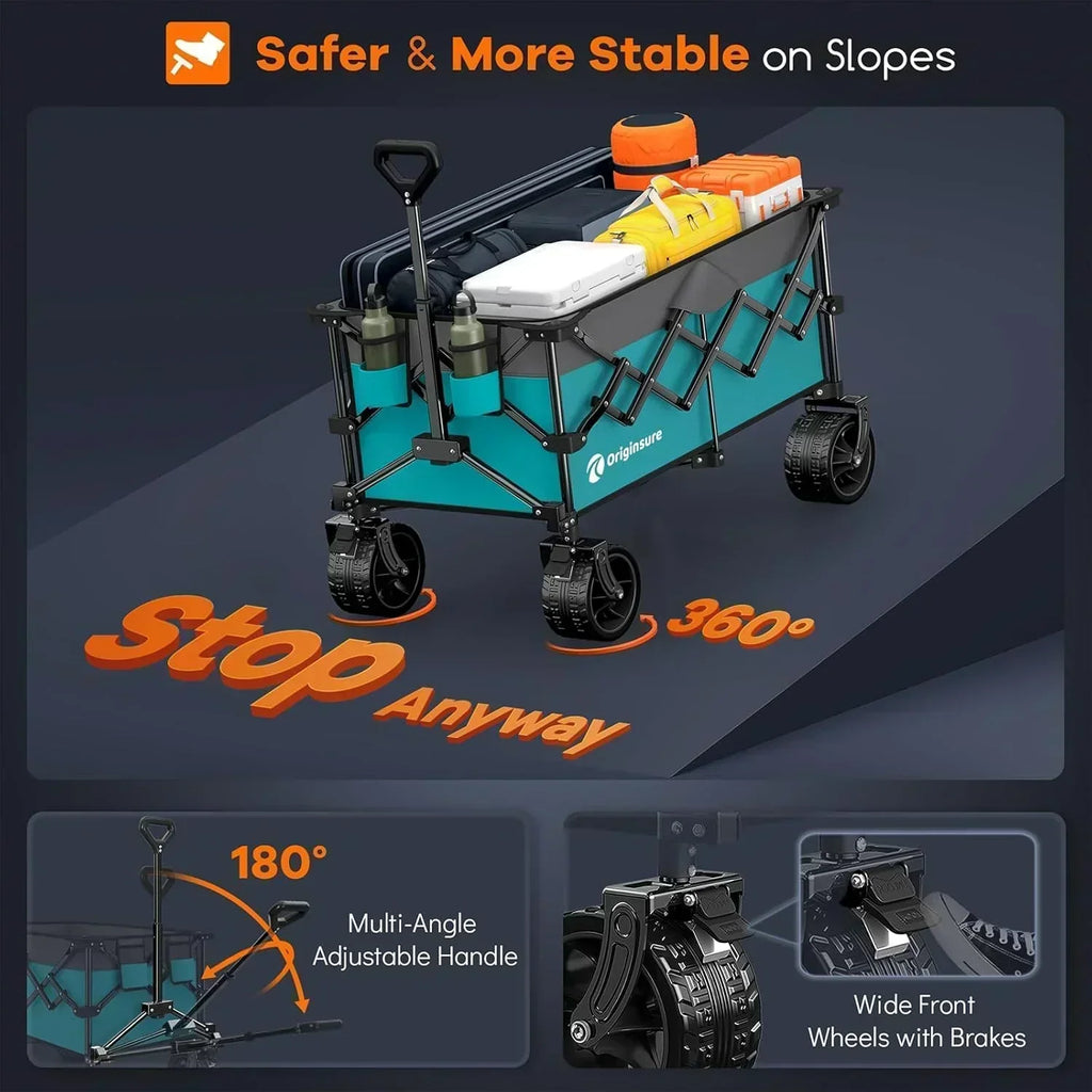 38" long foldable four-wheel stroller 460 lb capacity 220 liter folding beach stroller wourant