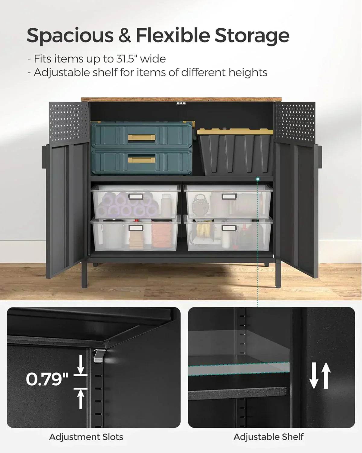 SONGMICS Storage Cabinet Metal Cabinet Sideboard with 2 Doors 15.7 x 31.5 x 29.9 inches wourant