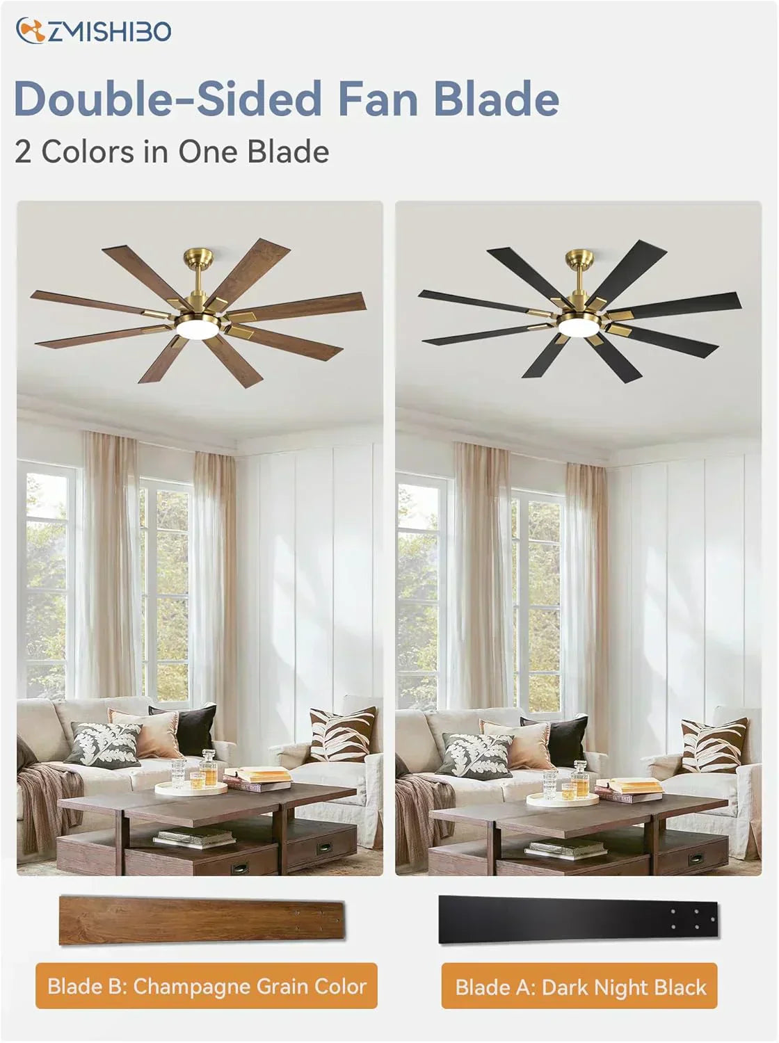 Zmishibo 72-inch large ceiling fan with lighting and remote indoor/outdoor wourant
