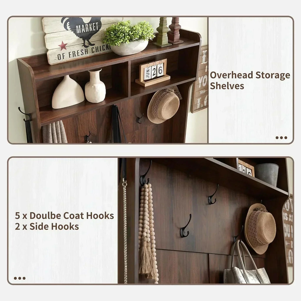 JXQTLINGMU 59-inch Farmhouse Foyer Tree Shoe Storage Entryway Bench Foyer Coat Rack Cabinet wourant