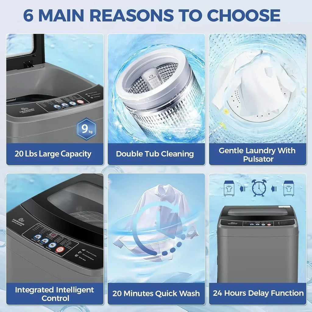 Nictemaw Portable Washing Machine 20Lbs Capacity Full-Automatic Portable Washer Machine wourant