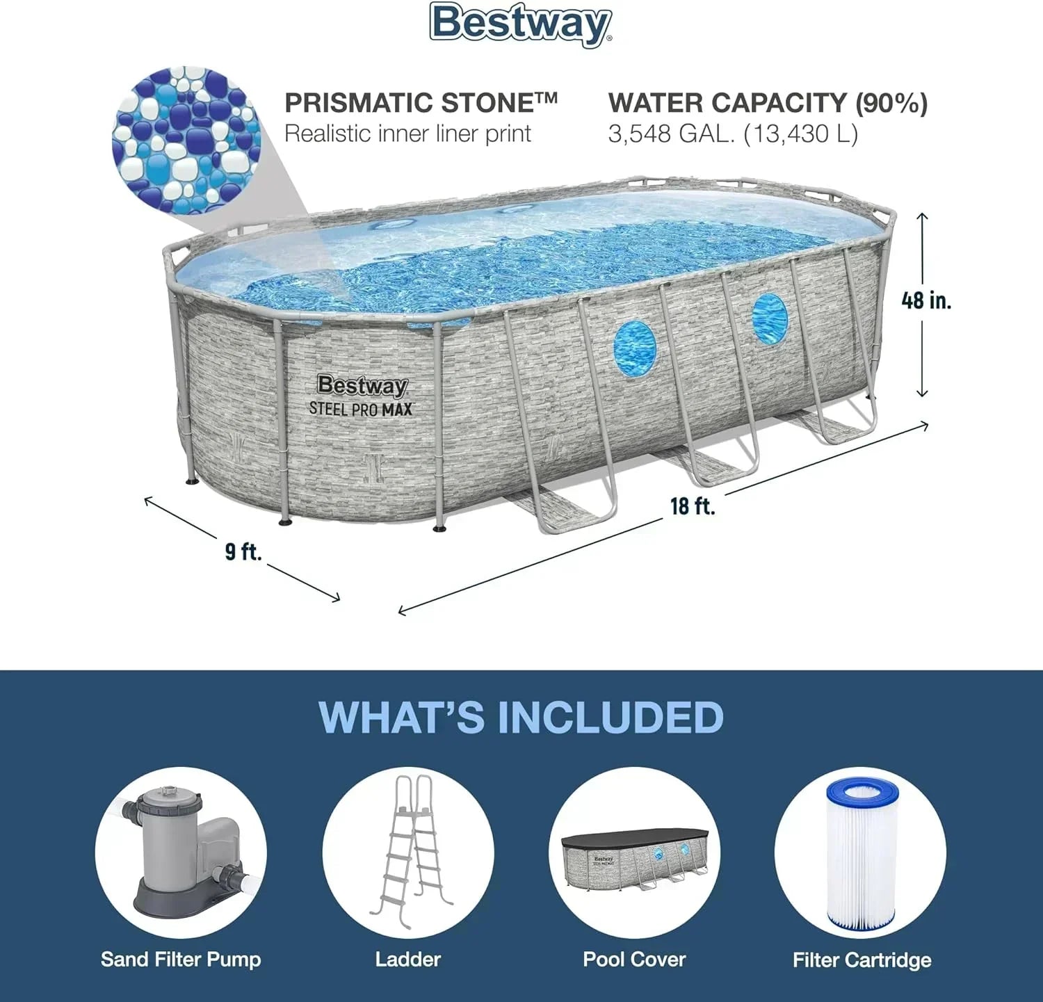 Power Steel Swim Vista Series II 14' x 8' 2" x 39.5" Above Ground Outdoor Swimming Pool Set wourant