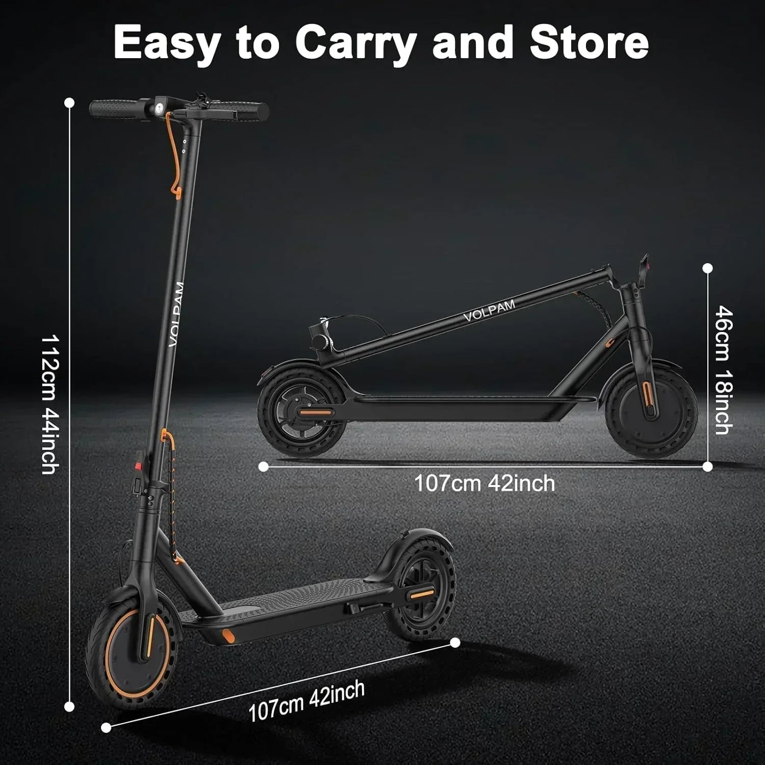 Volpam electric scooter Powerful electric motor Solid tires 28/21/12 mile range wourant