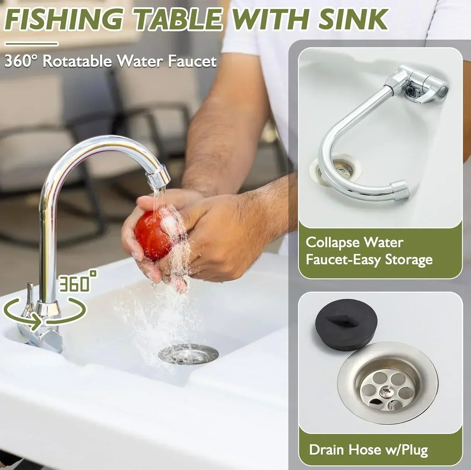 Folding Fish Cleaning Table Portable Camping Sink Table Outdoor Fish Fillet Cleaning Station wourant