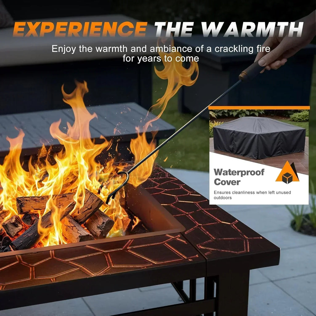 Devoko Outdoor Fire Pit 32 Inch Firepit Table Metal Outdoor Fireplaces with Waterproof Cover wourant