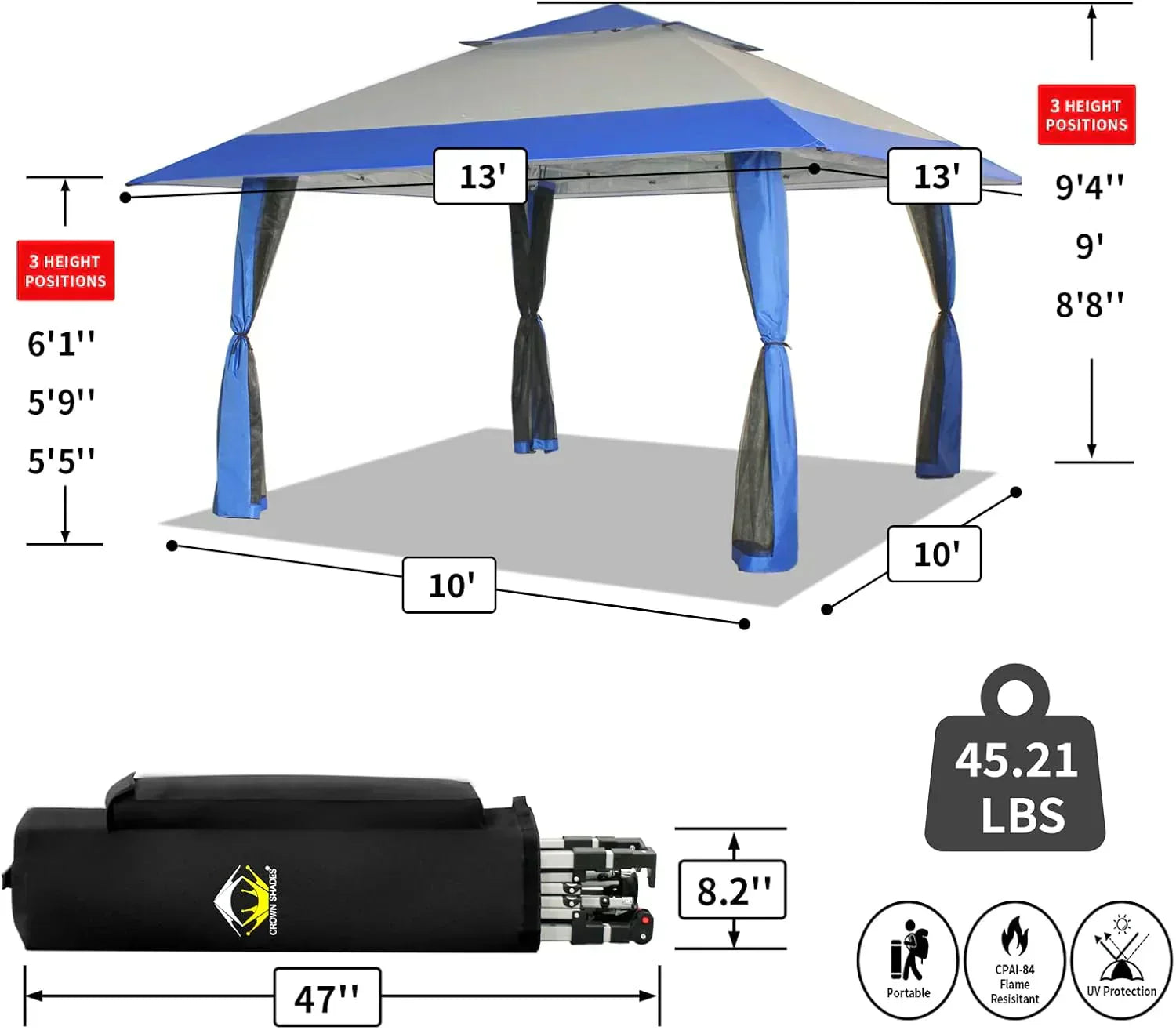 CROWN SHADES 13x13 Pop Up Gazebo Canopy Tent Gazebos on Clearance Outdoor Gazebo wourant