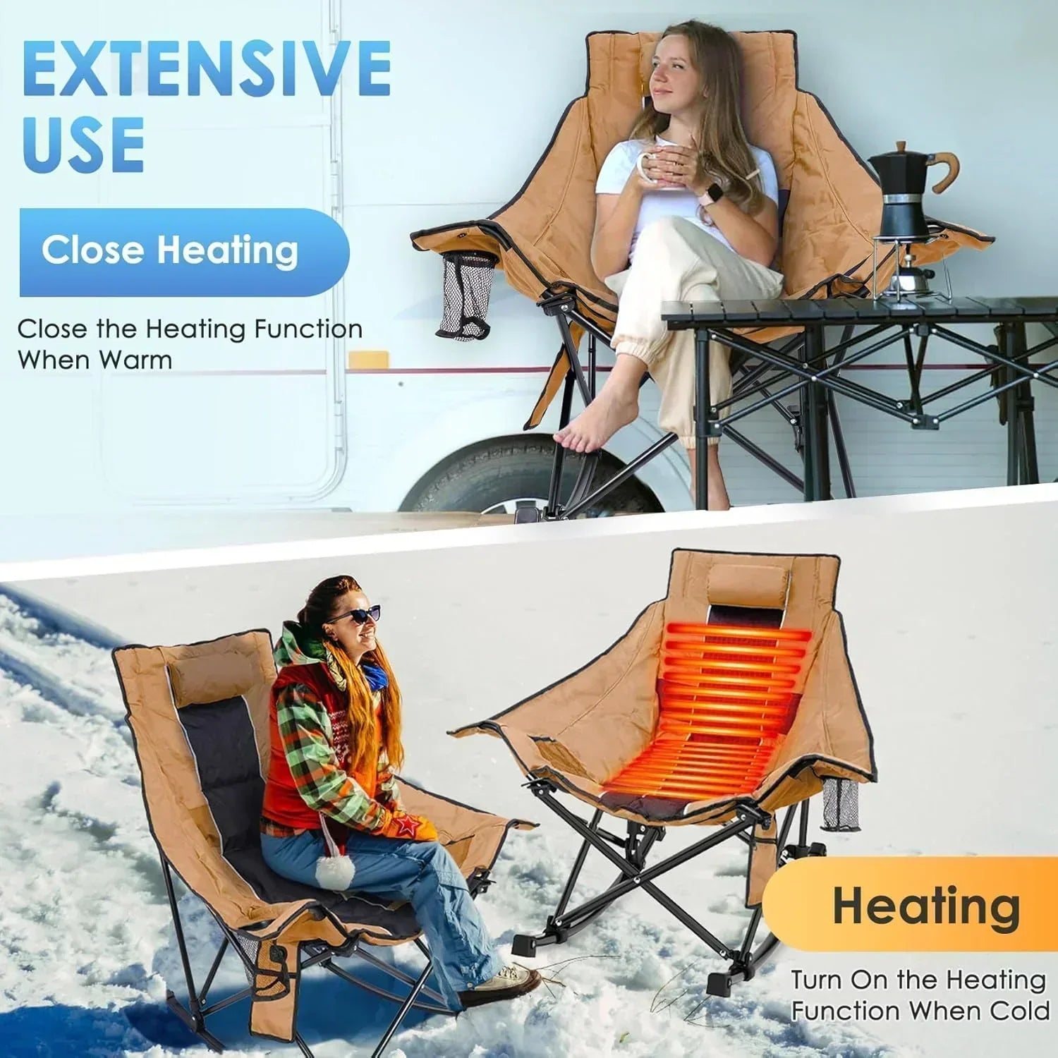 Heated Camping Chair Extra Large Heated Chair Outdoor Sports Chair with 3 Heat Levels on Back wourant