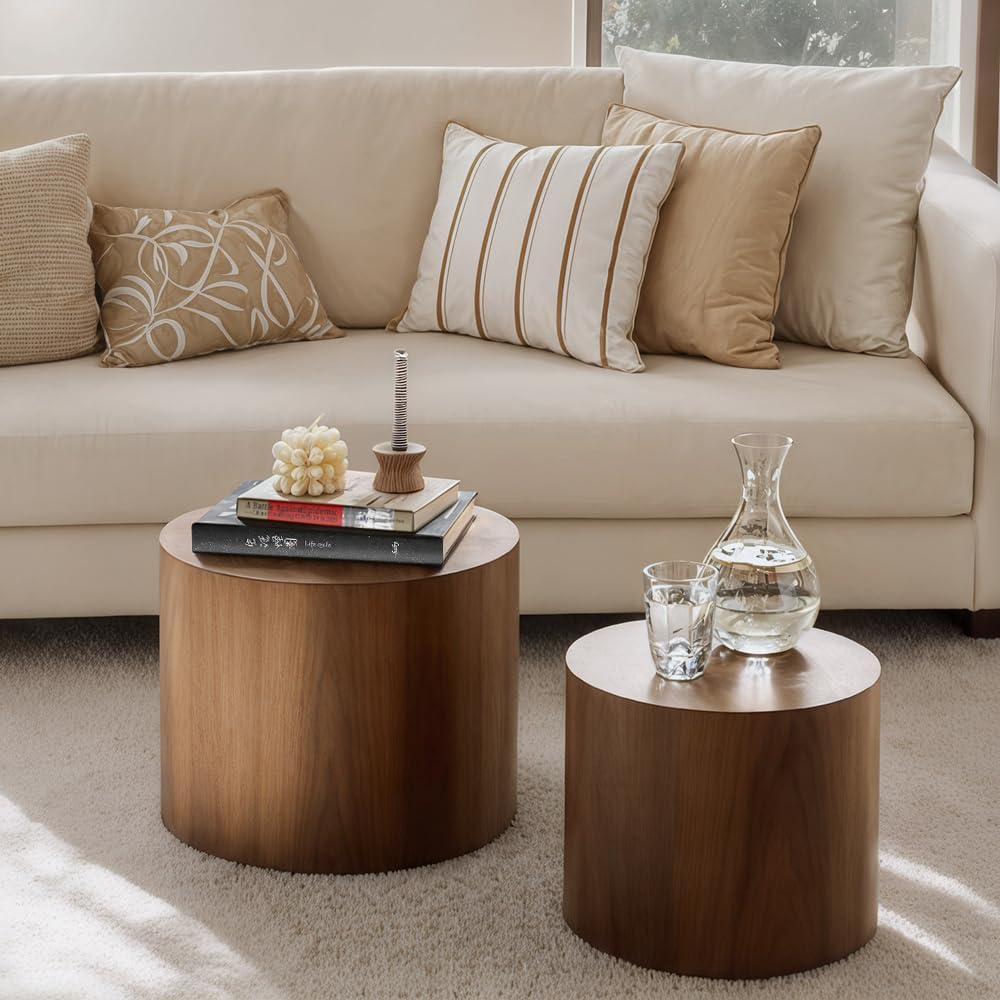 Nesting Coffee Table Set of 2 Modern Round Coffee Table with Non-Slip Feet Circle Accent Tables wourant