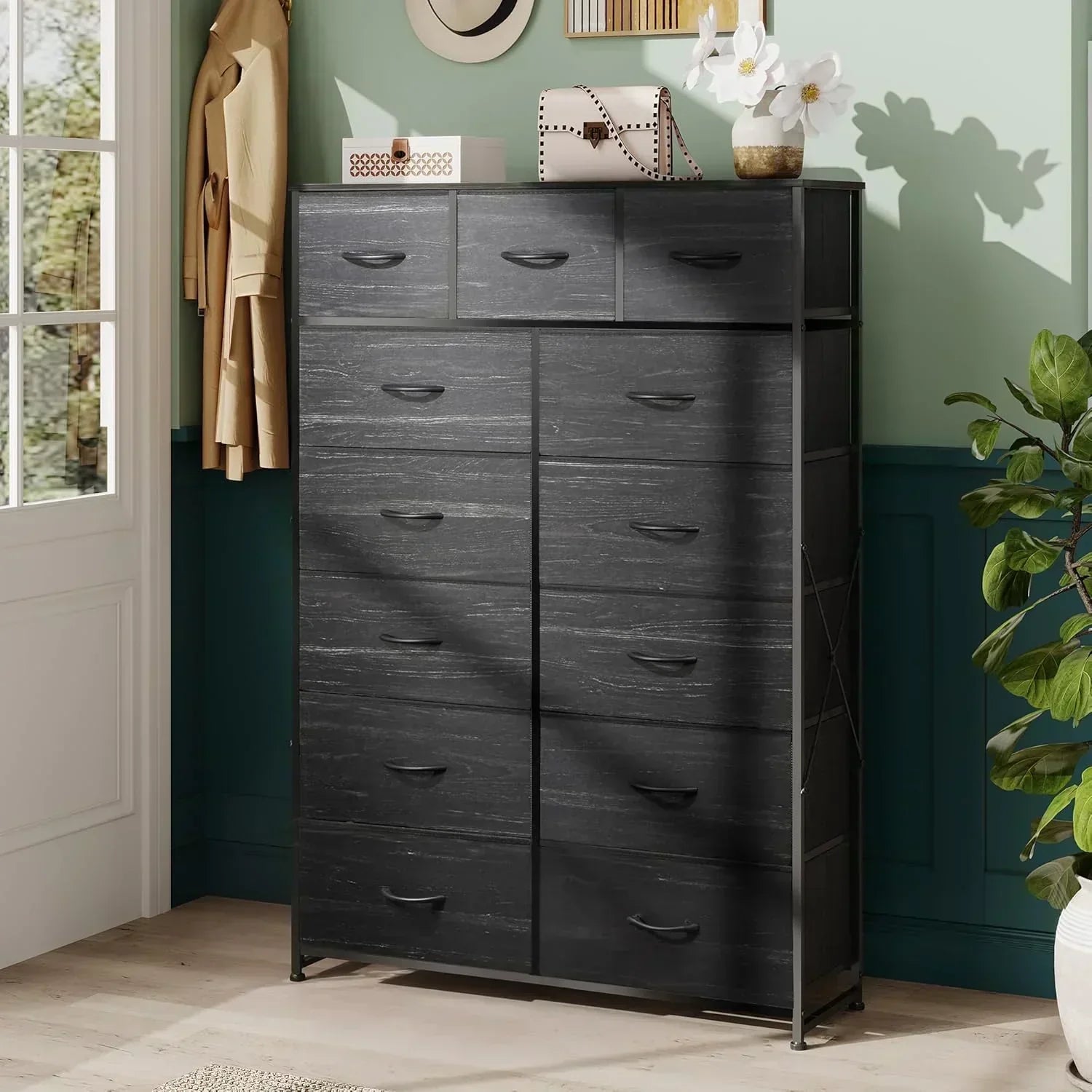 WLIVE Storage Organizer Unit with 13 Fabric Bins Storage Drawers Organizer with Steel Frame wourant