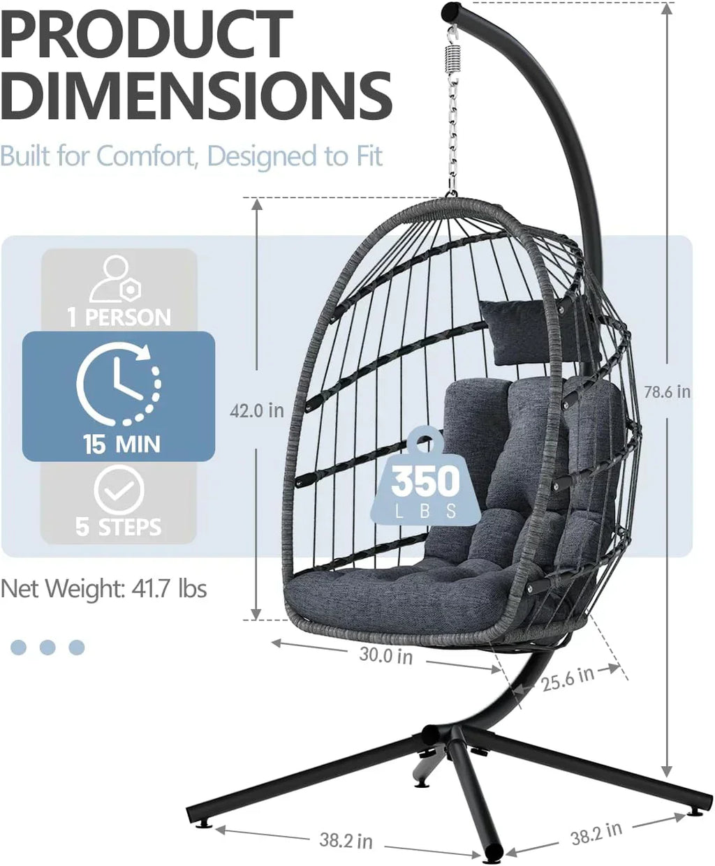 SWITTE Egg Chair Outdoor with Stand Indoor Wicker Hanging Egg Swing Chair with Cushion wourant