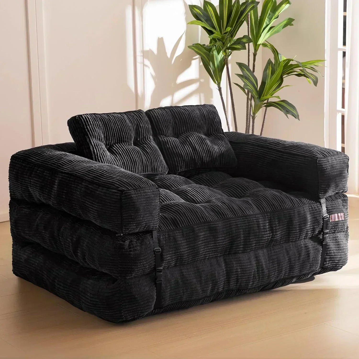 Folding Sofa Bed L-Shaped Convertible Sofa Bed with Armrests and Pillows wourant
