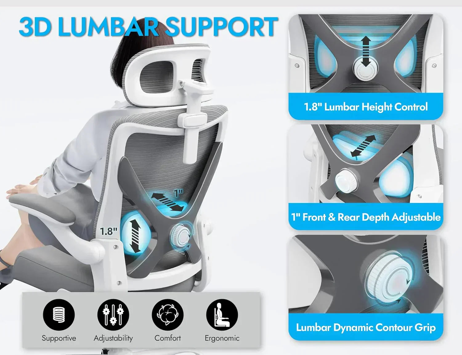 Office computer desk and chair gaming chair with lumbar support and headrest wourant