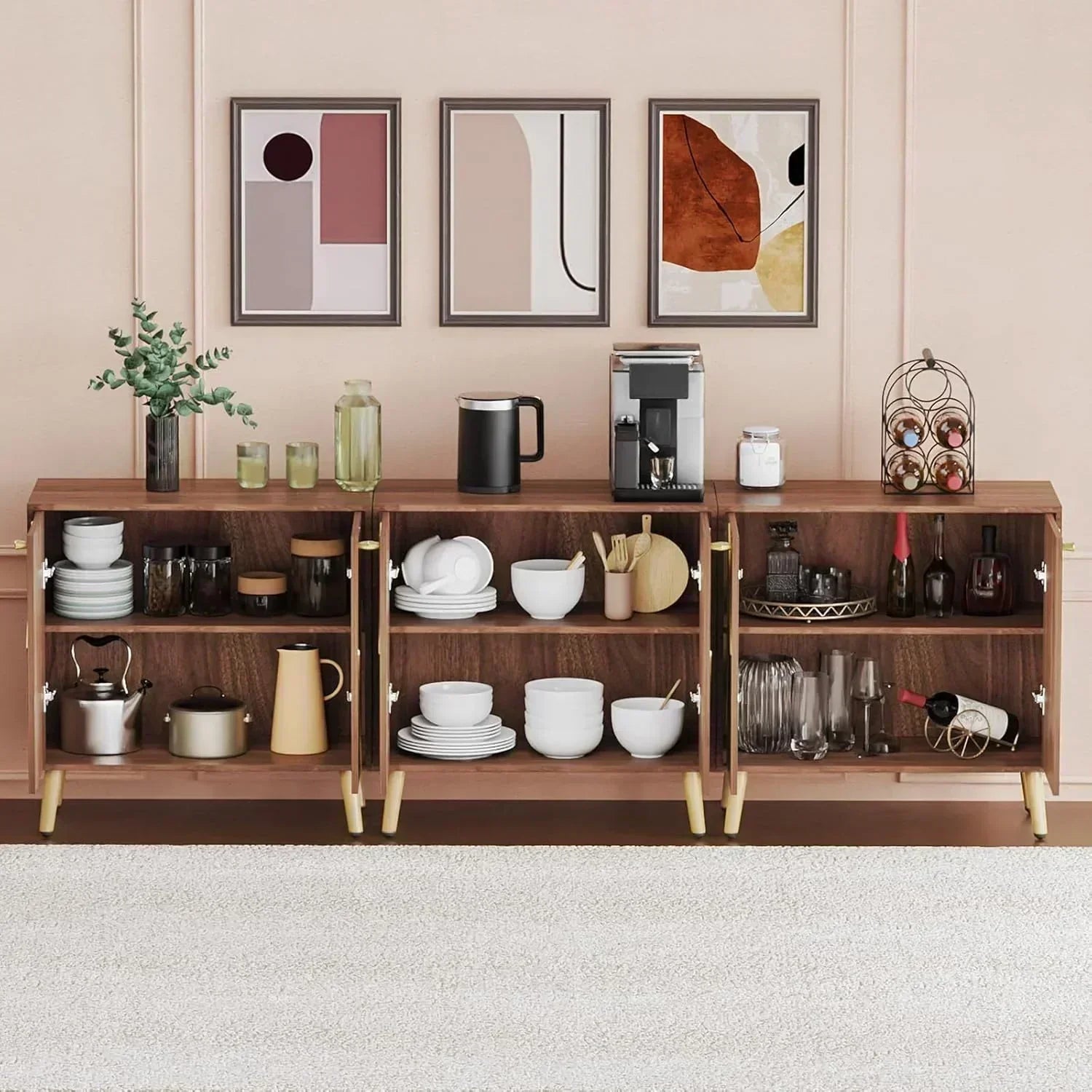 Free Standing Cabinet Black Wood for Living Room Bedroom Dining Room Hallway wourant